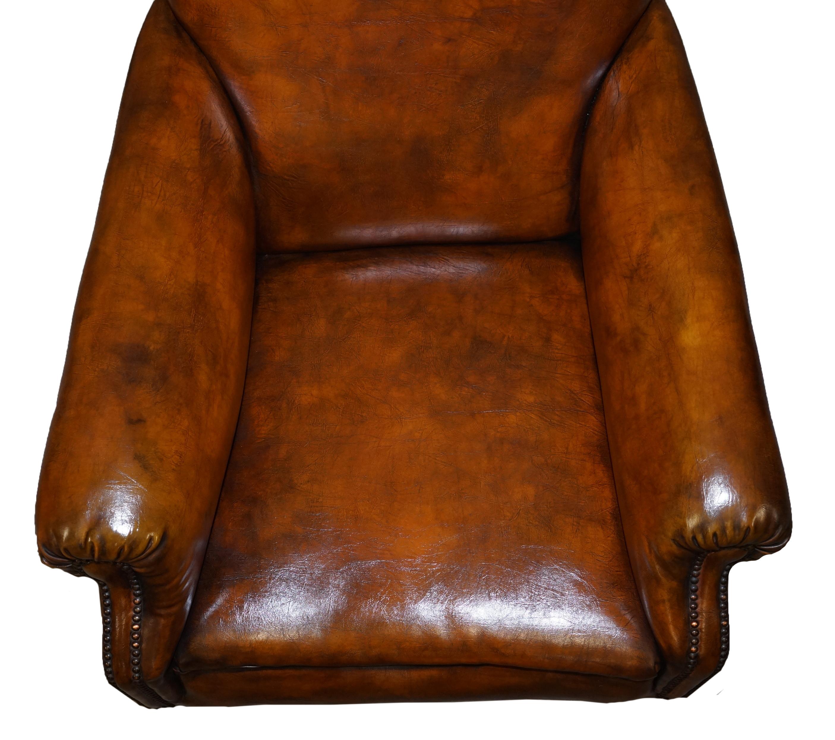 Sublime Fully Restored Victorian Long Seat Platform Brown Leather Club Armchair 2