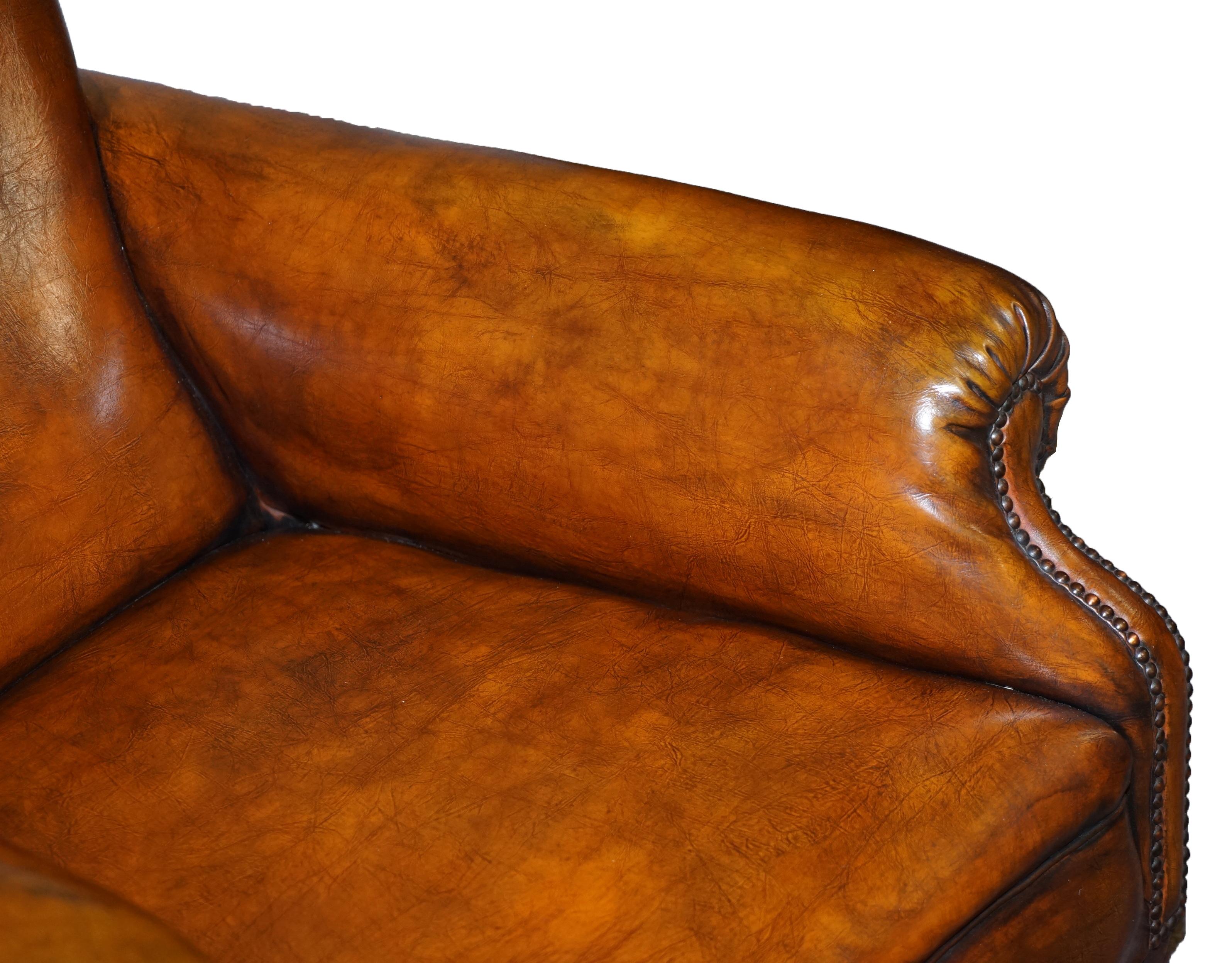 Sublime Fully Restored Victorian Long Seat Platform Brown Leather Club Armchair 4