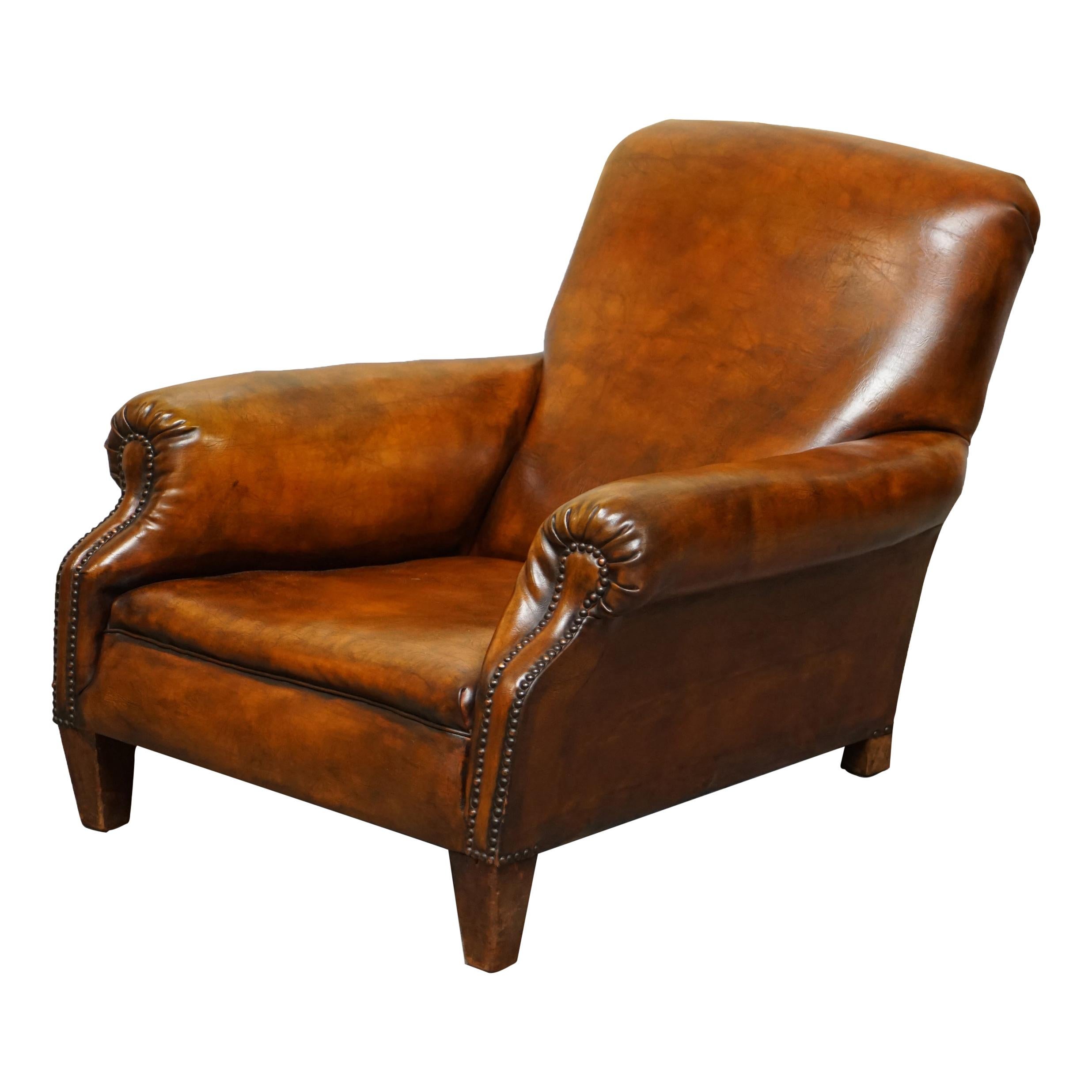 Sublime Fully Restored Victorian Long Seat Platform Brown Leather Club Armchair