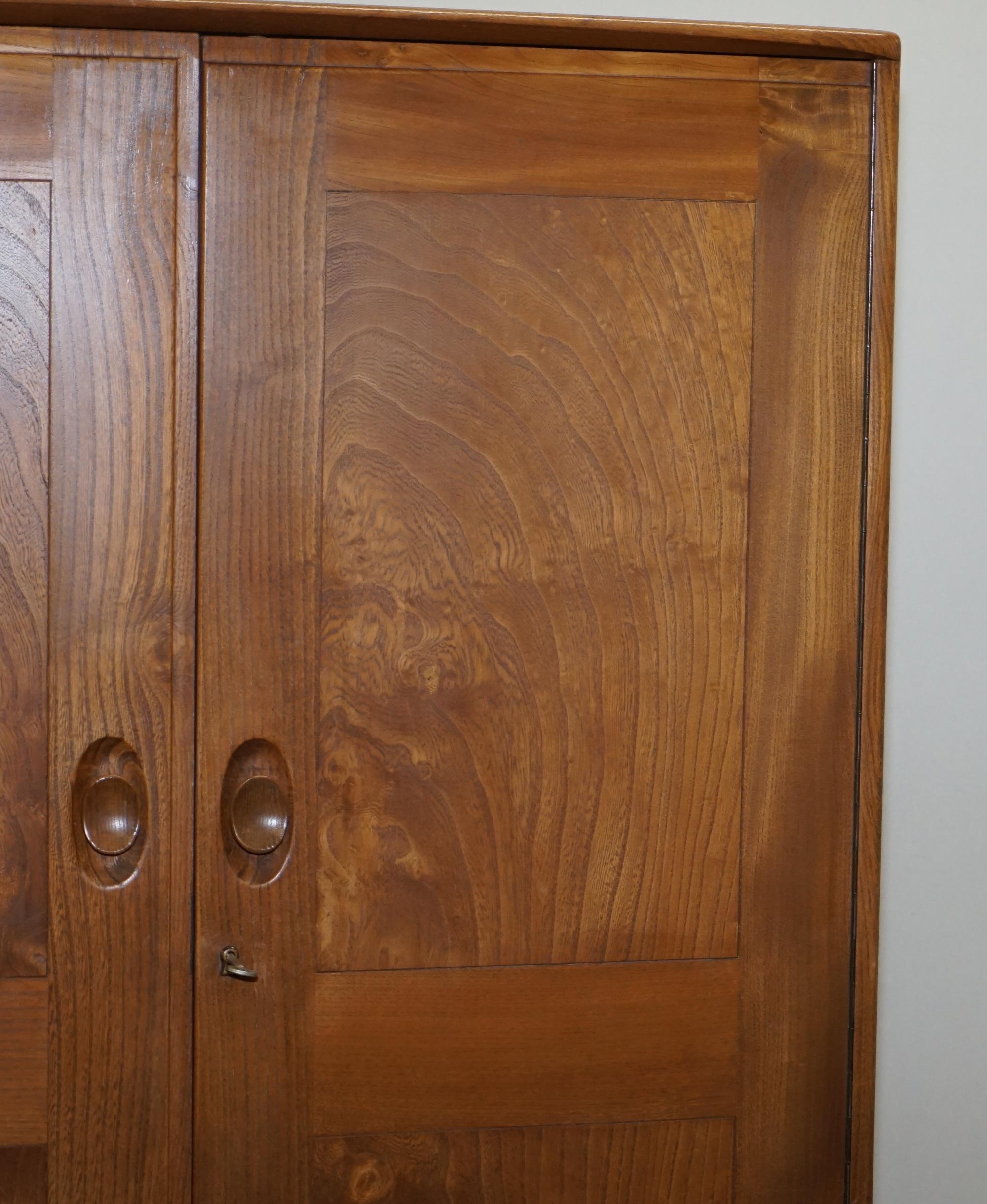 Mid-Century Modern Sublime G Plan circa 1960s Ercol Wardrobe in Solid Elm Part of Large Suite