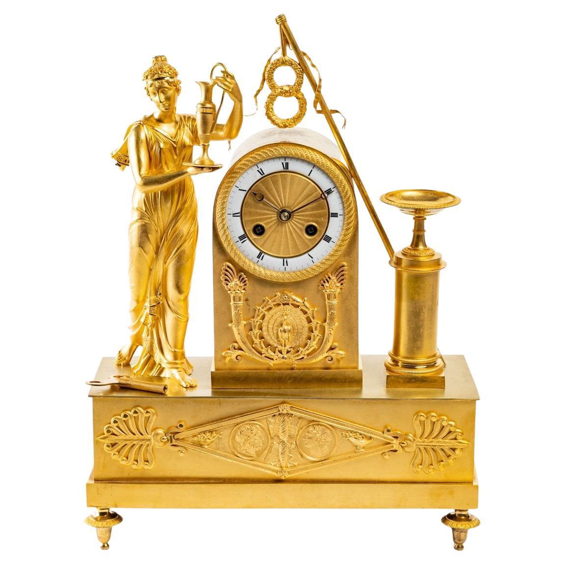 Sublime Gilded Bronze Clock Representing Goddess Hera