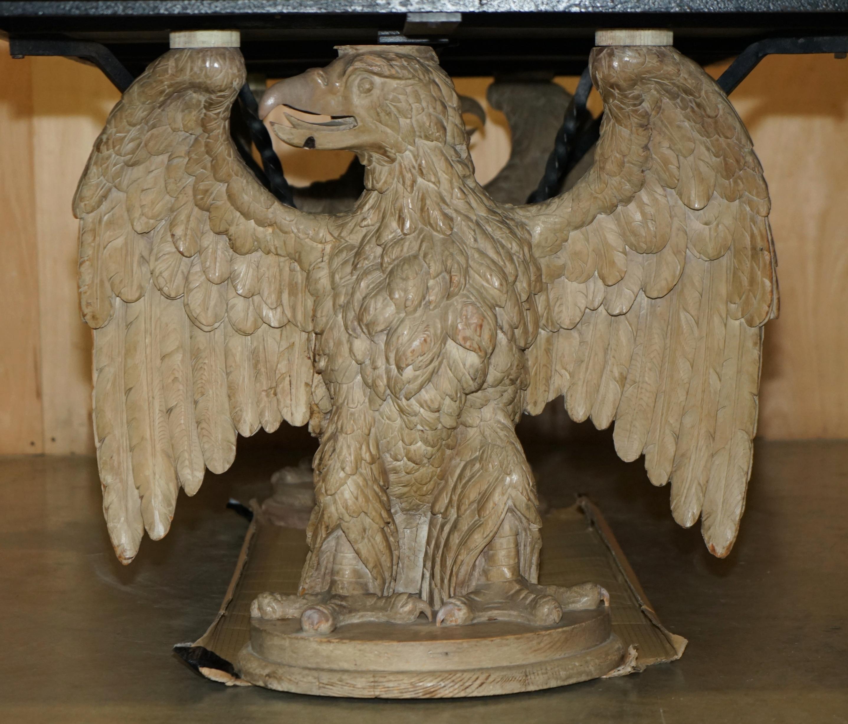 SUBLIME HAND CARVED ANTiQUE EAGLE 8 PERSON DINING TABLE WITH ITALIAN MARBLE TOP For Sale 11