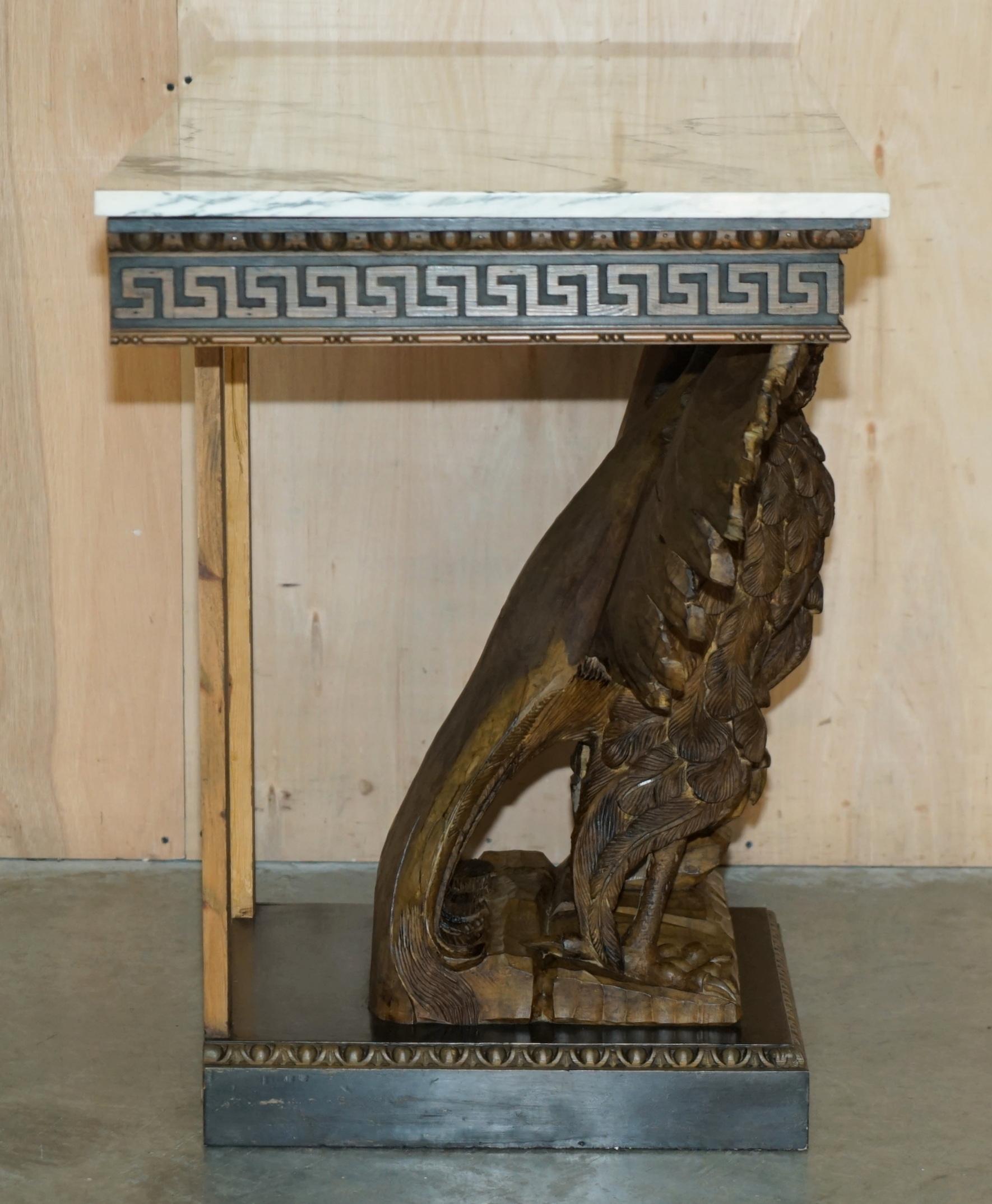 SUBLIME HAND CARVED ANTIQUE EAGLE CONSOLE TABLE WiTH ITALIAN CARRARA MARBLE TOP For Sale 12