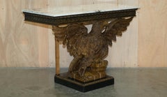 SUBLIME HAND CARVED ANTIQUE EAGLE CONSOLE TABLE WiTH ITALIAN CARRARA MARBLE TOP