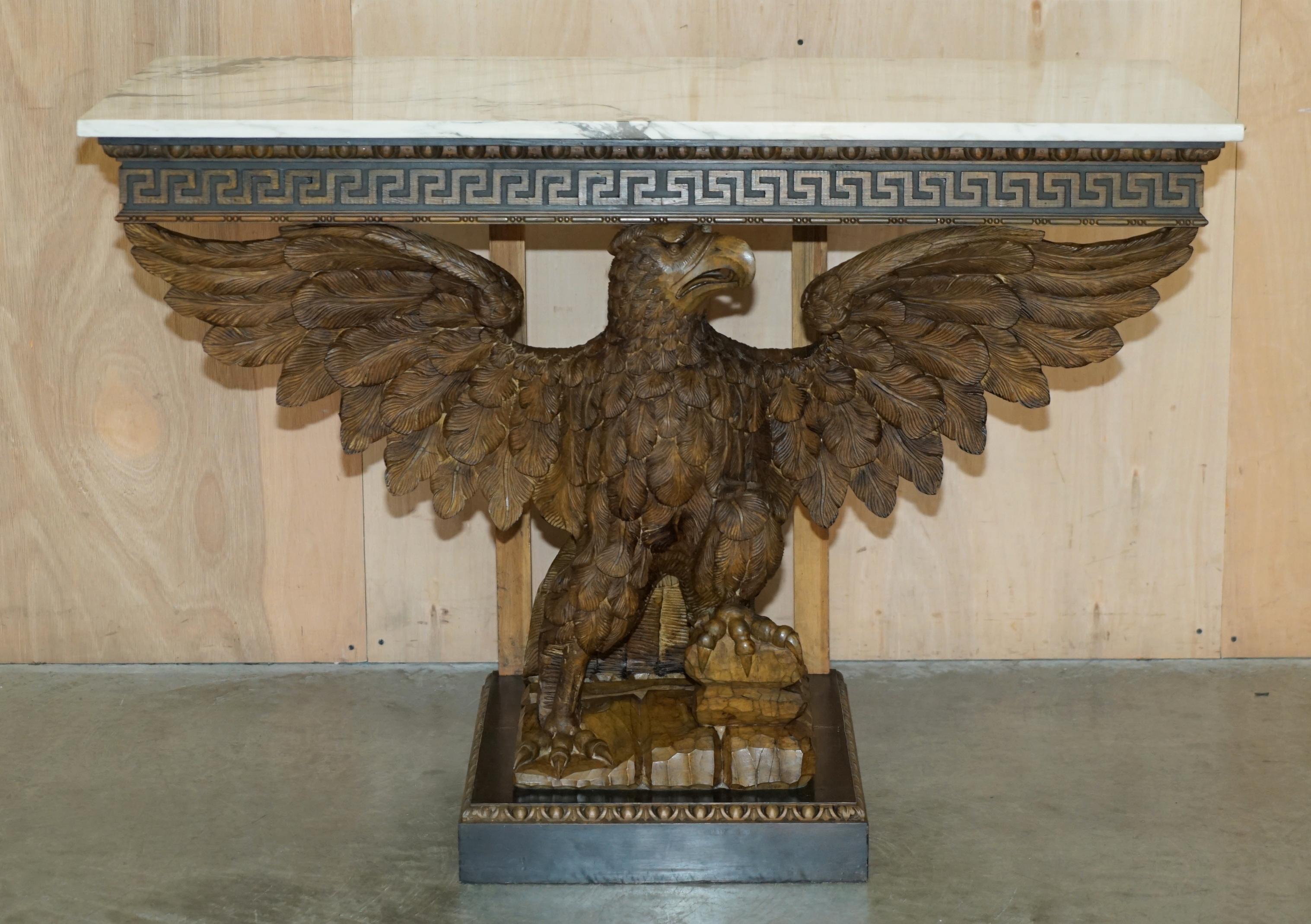 High Victorian SUBLIME HAND CARVED ANTIQUE EAGLE CONSOLE TABLE WiTH ITALIAN CARRARA MARBLE TOP For Sale