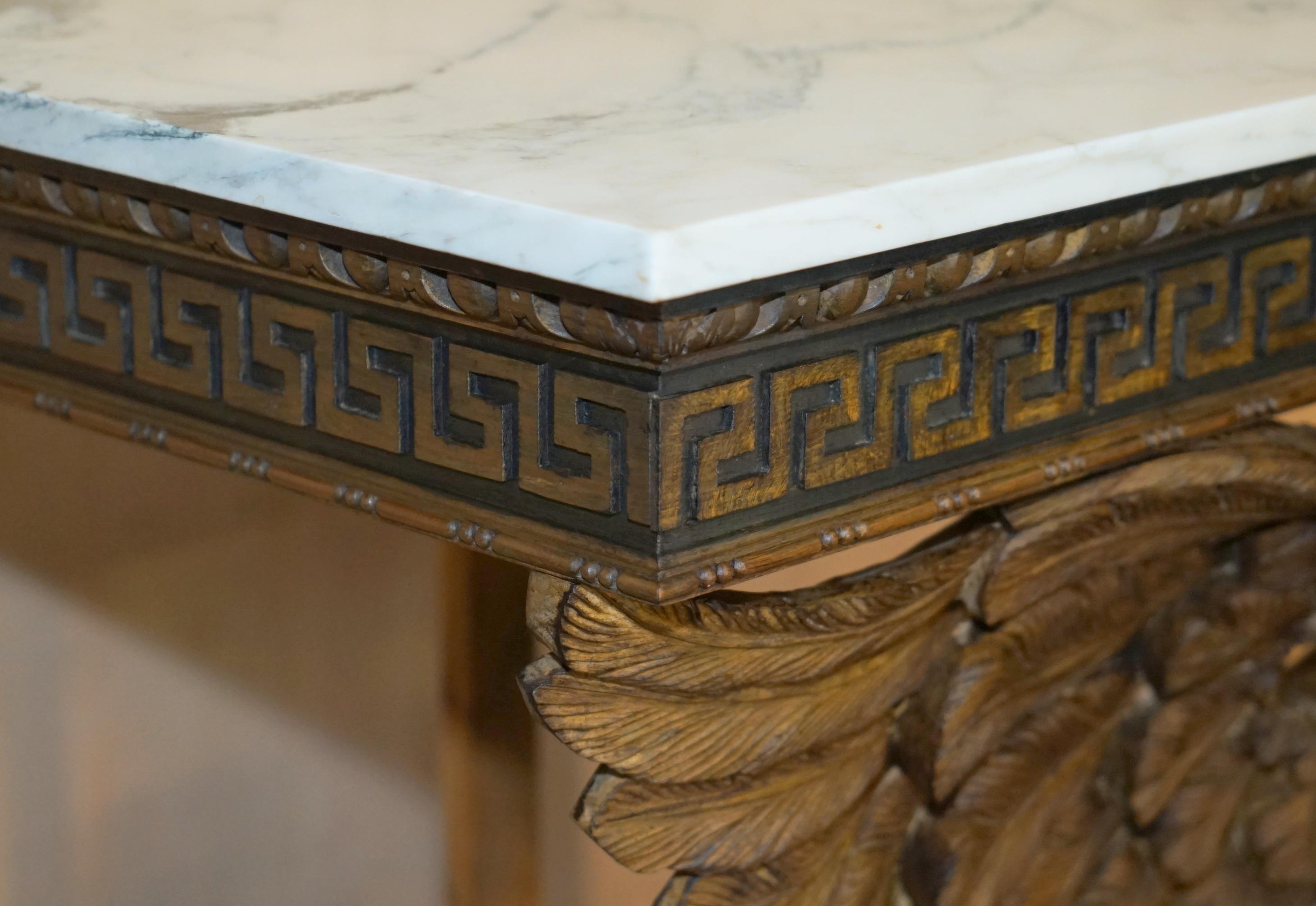 Hand-Crafted SUBLIME HAND CARVED ANTIQUE EAGLE CONSOLE TABLE WiTH ITALIAN CARRARA MARBLE TOP For Sale