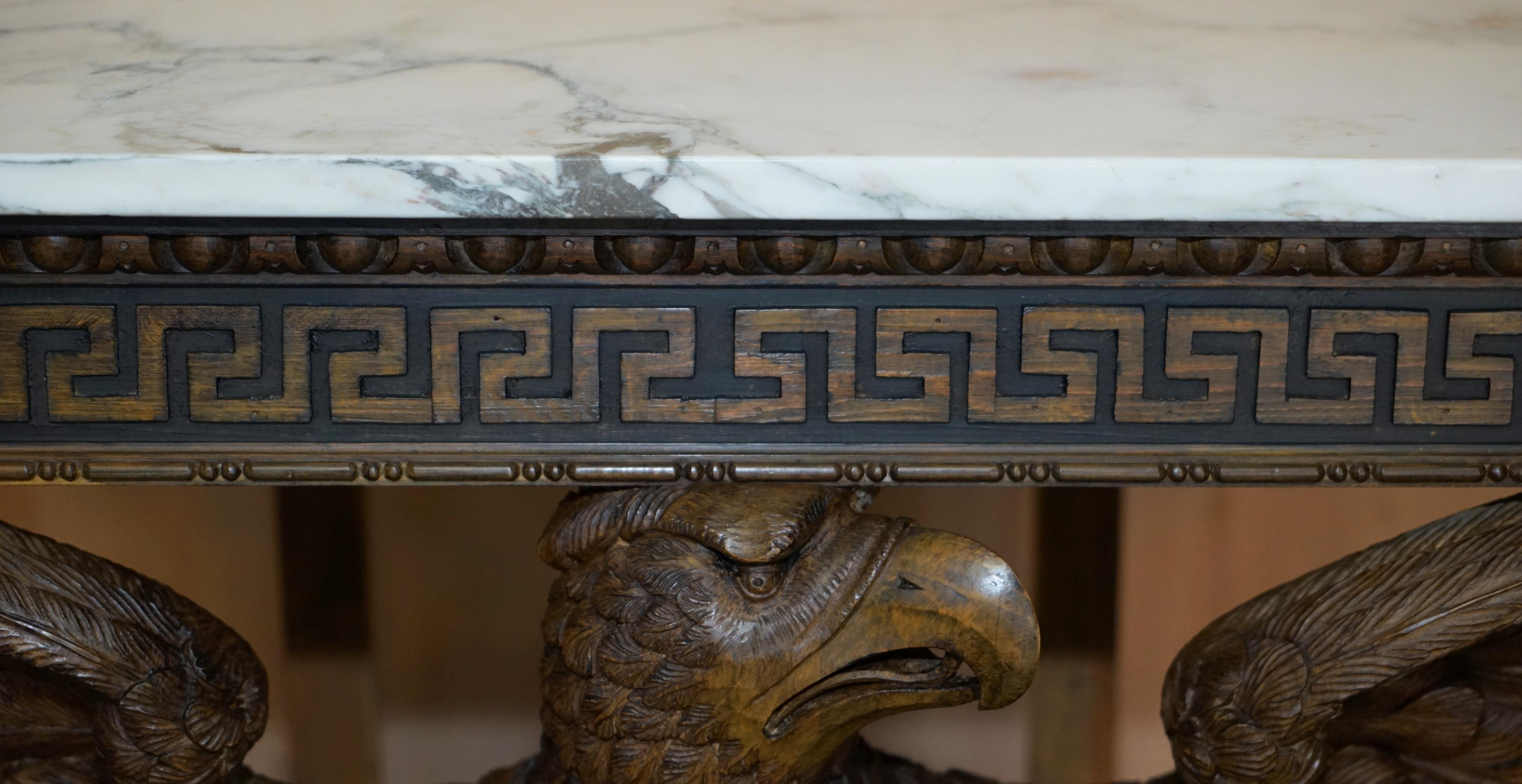 Mid-19th Century SUBLIME HAND CARVED ANTIQUE EAGLE CONSOLE TABLE WiTH ITALIAN CARRARA MARBLE TOP For Sale