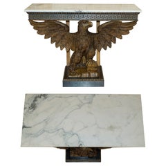SUBLIME HANDGESCHNEIDERTE ANTIQUE EAGLE CONSOLE TABLE WITH ITALIAN CARRARA MARBLE TOP
