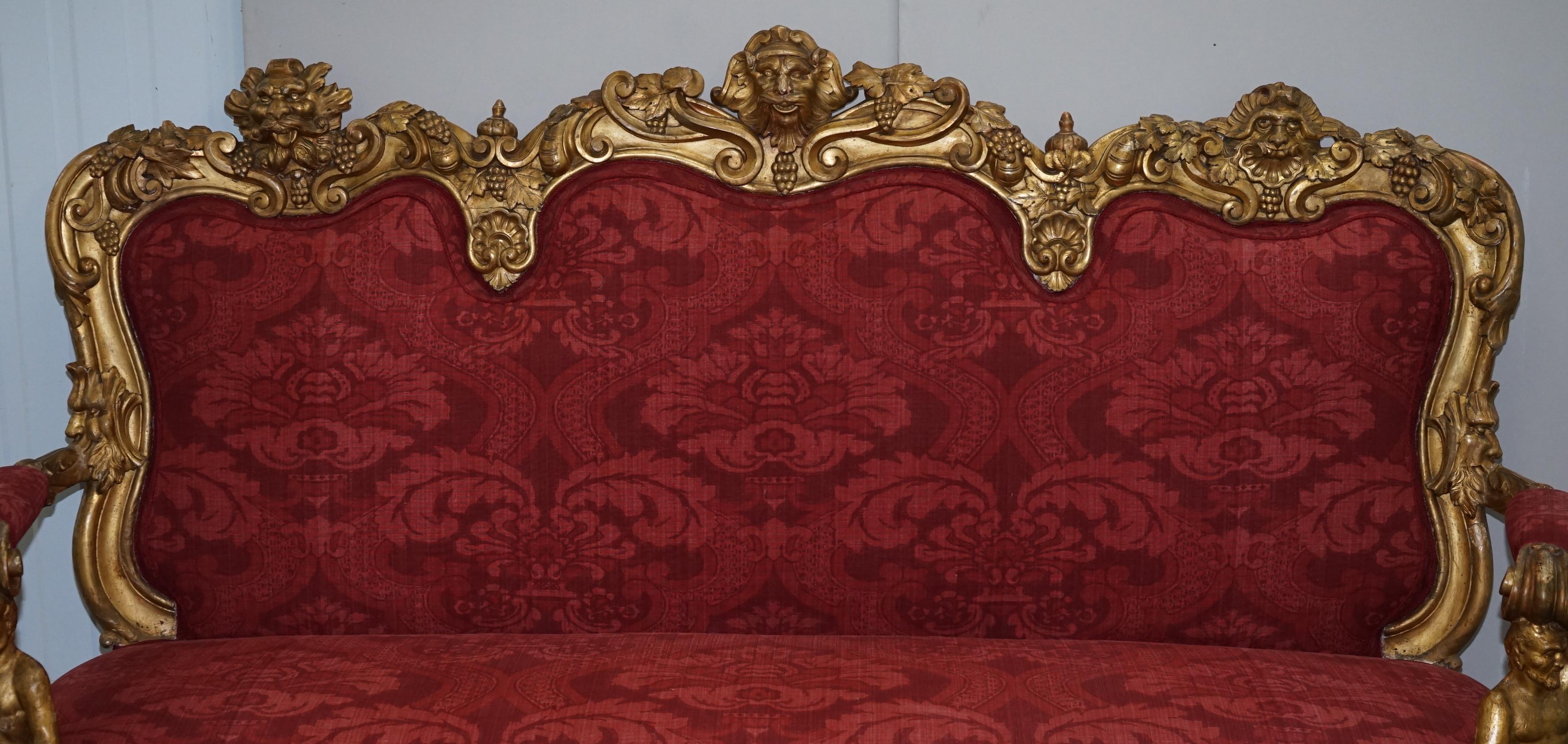 Sublime Hand Carved circa 1860 Paris France Baroque Gold Giltwood Settee Sofa 6