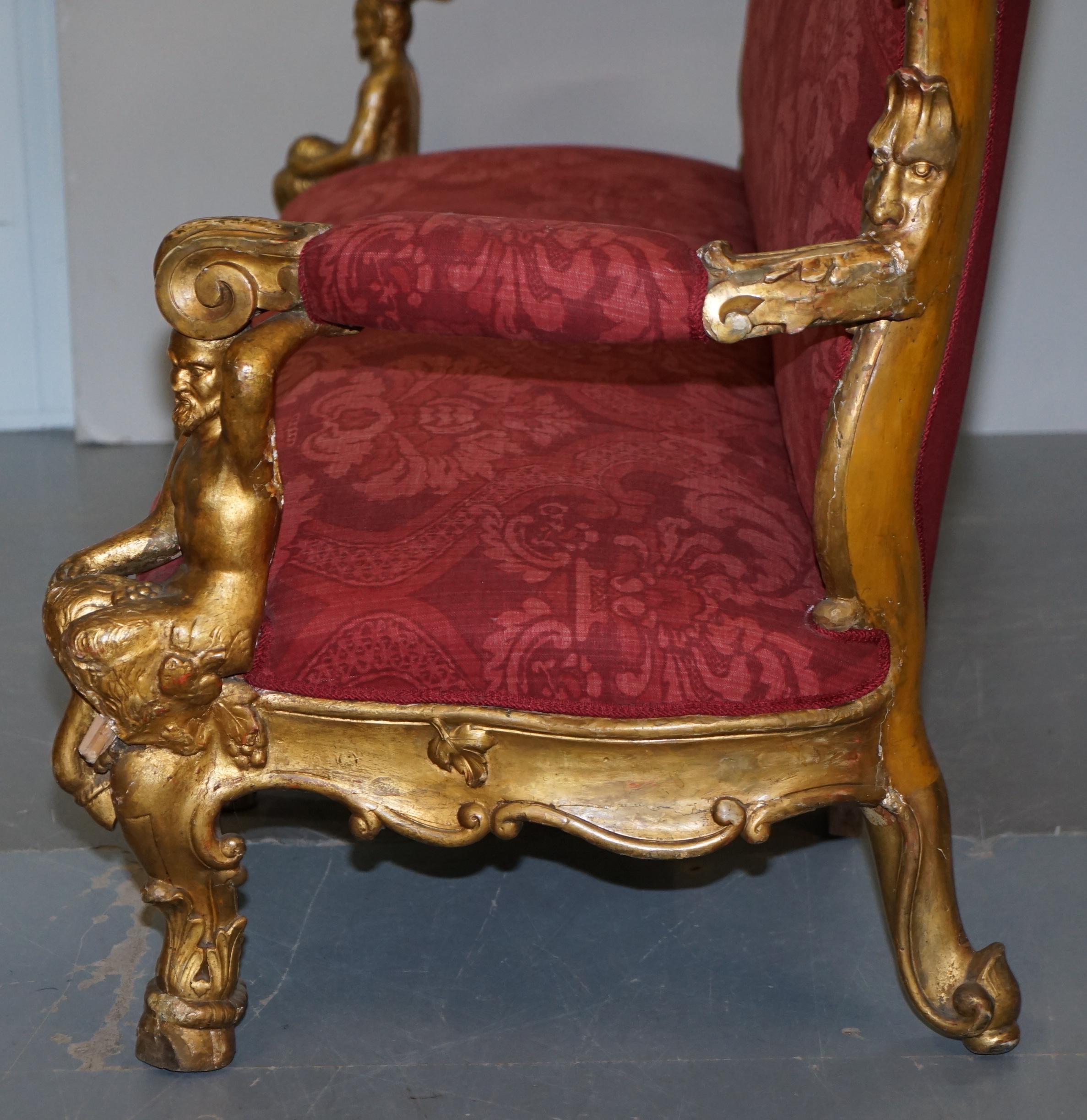 Sublime Hand Carved circa 1860 Paris France Baroque Gold Giltwood Settee Sofa 10