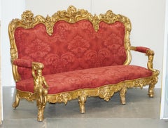 Sublime Hand Carved circa 1860 Paris France Baroque Gold Giltwood Settee Sofa