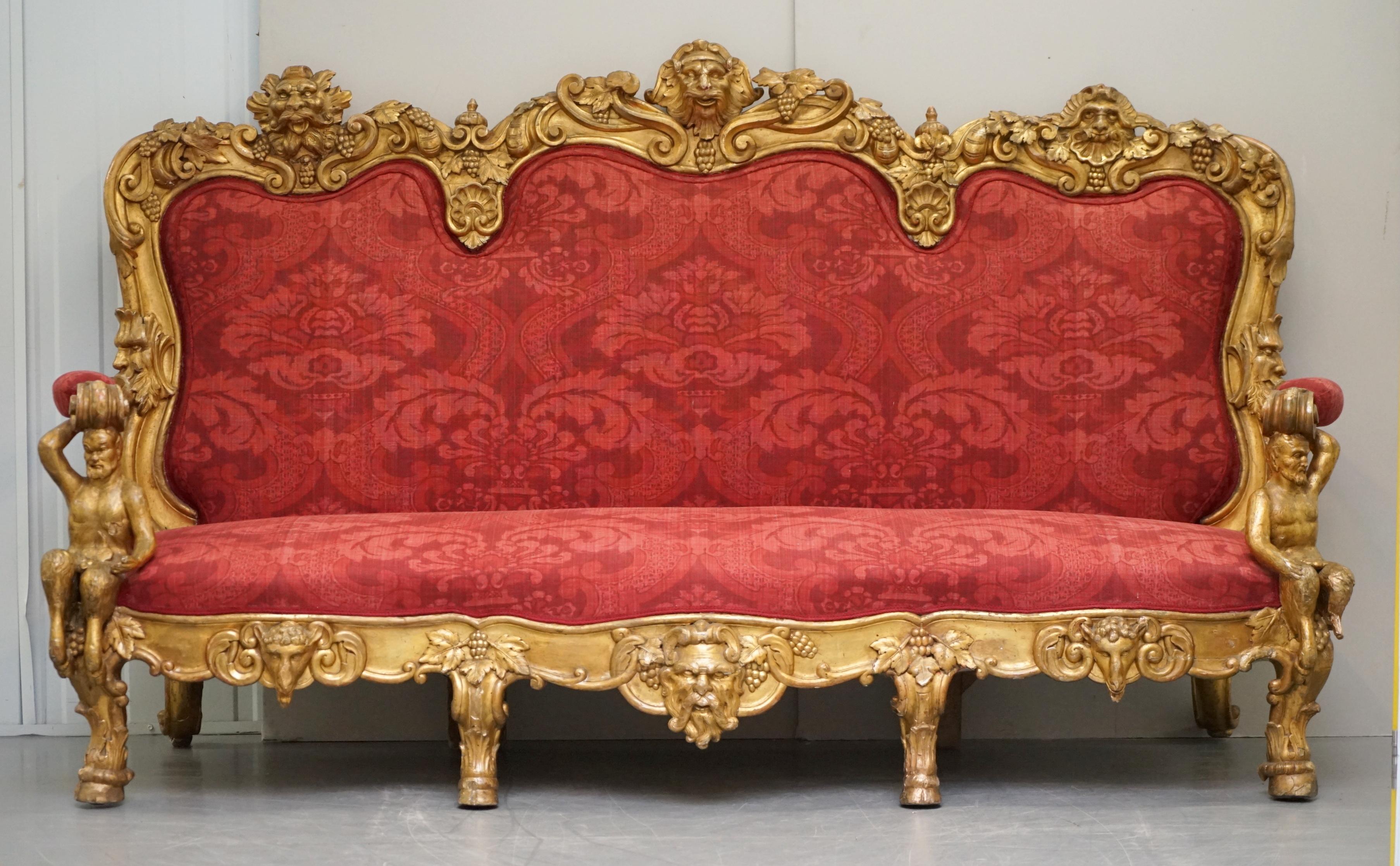 High Victorian Sublime Hand Carved circa 1860 Paris France Baroque Gold Giltwood Settee Sofa