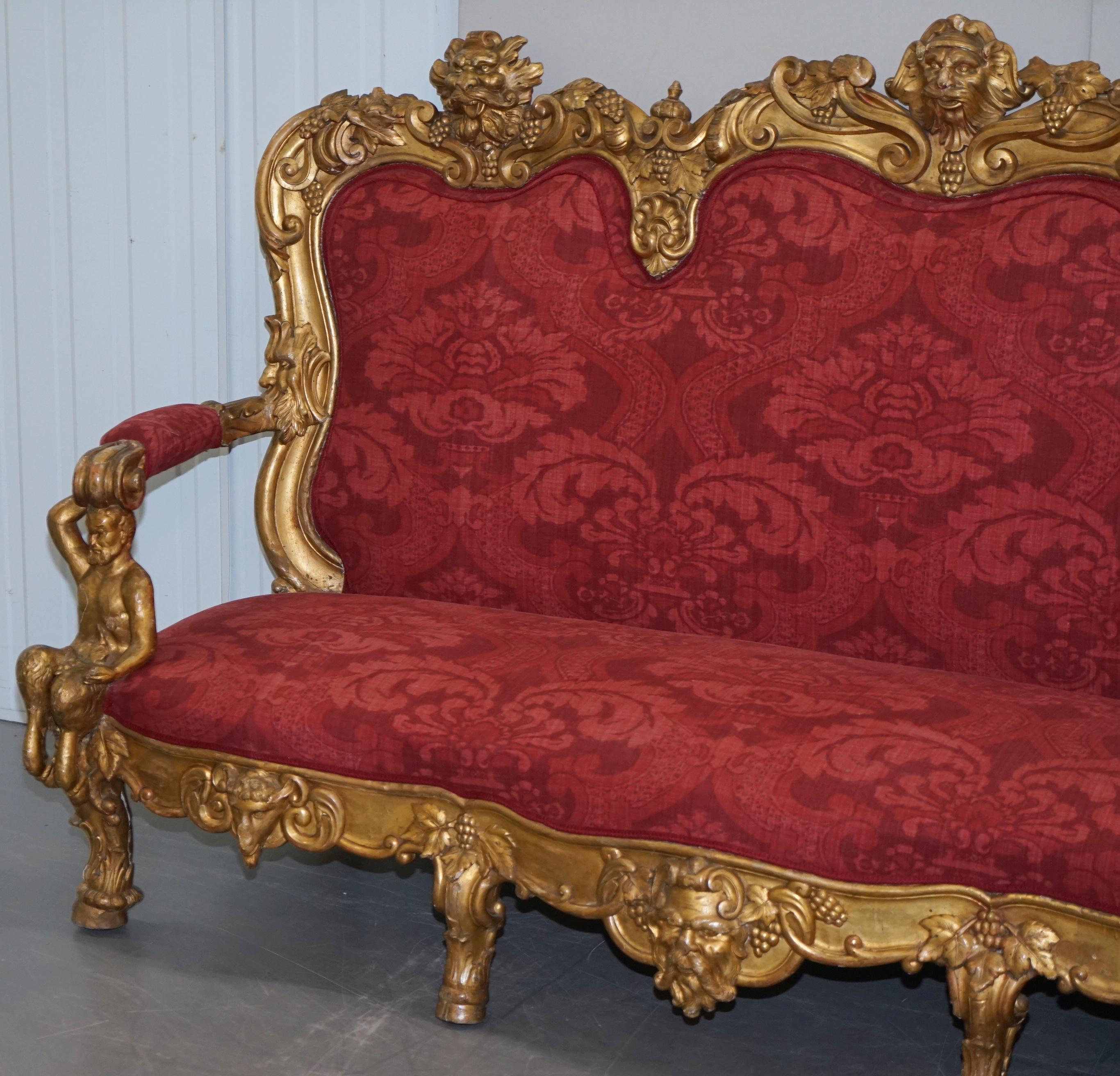 French Sublime Hand Carved circa 1860 Paris France Baroque Gold Giltwood Settee Sofa