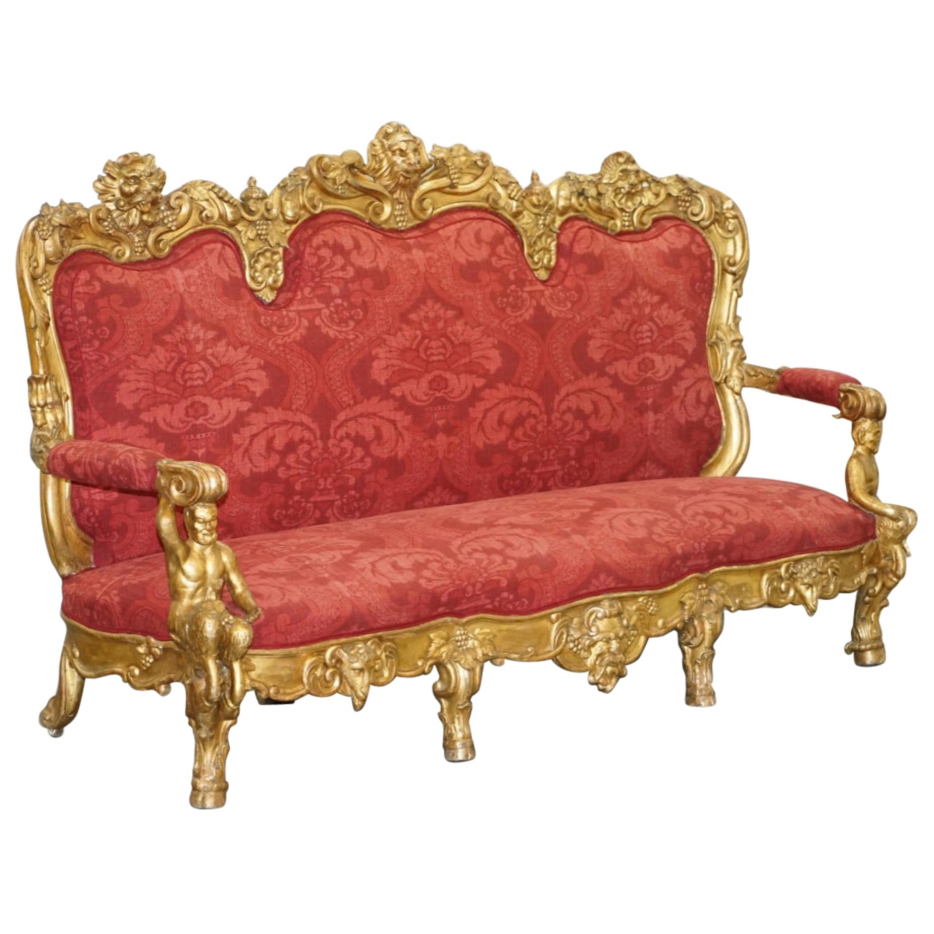 Sublime Hand Carved circa 1860 Paris France Baroque Gold Giltwood Settee Sofa