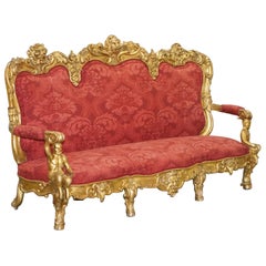 Antique Sublime Hand Carved circa 1860 Paris France Baroque Gold Giltwood Settee Sofa