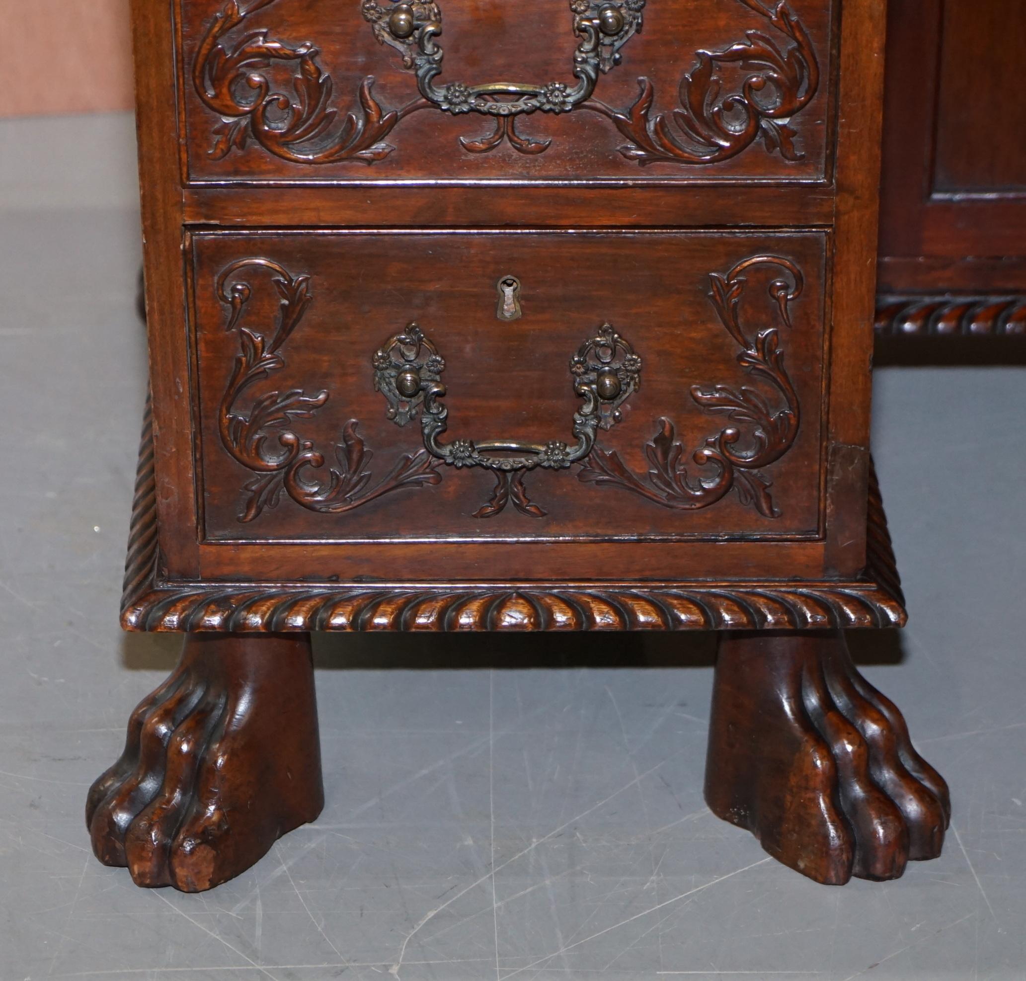 Sublime Hand Carved from Top to Bottom Antique Victorian 1850 Knee Hole Desk For Sale 4