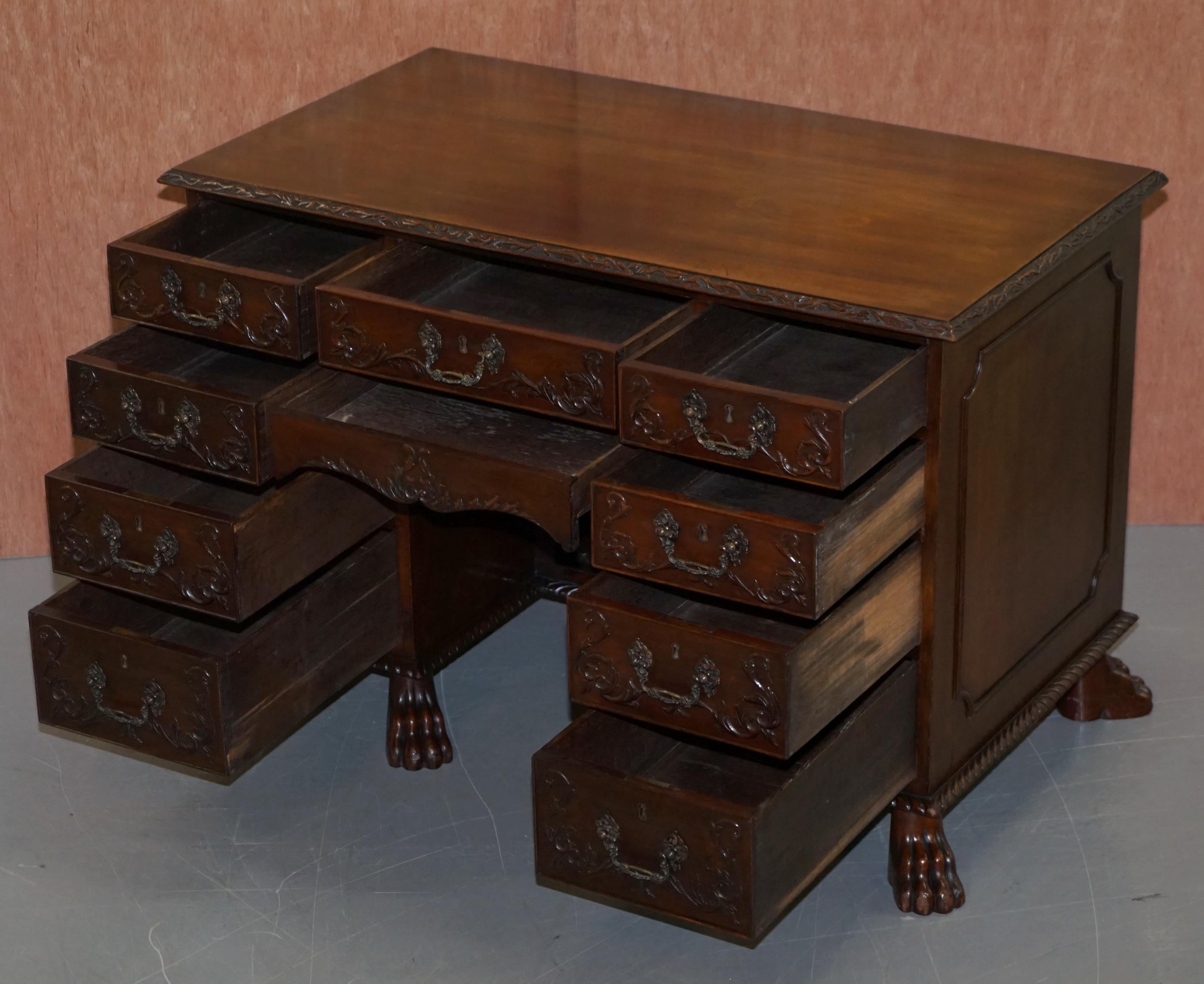 Sublime Hand Carved from Top to Bottom Antique Victorian 1850 Knee Hole Desk For Sale 10