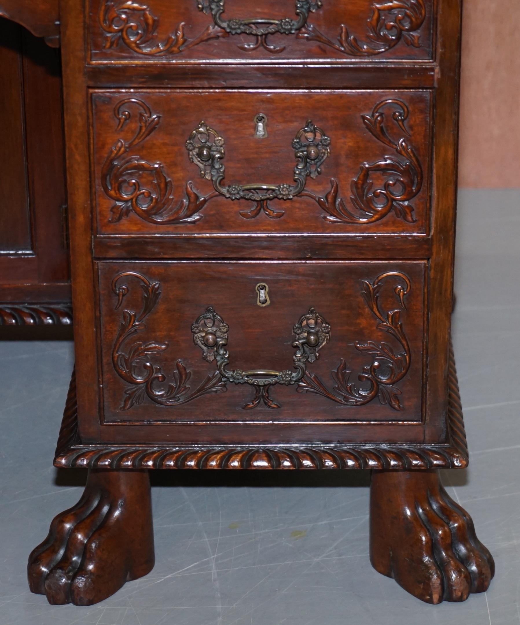 Hardwood Sublime Hand Carved from Top to Bottom Antique Victorian 1850 Knee Hole Desk For Sale