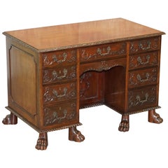 Sublime Hand Carved from Top to Bottom Antique Victorian 1850 Knee Hole Desk