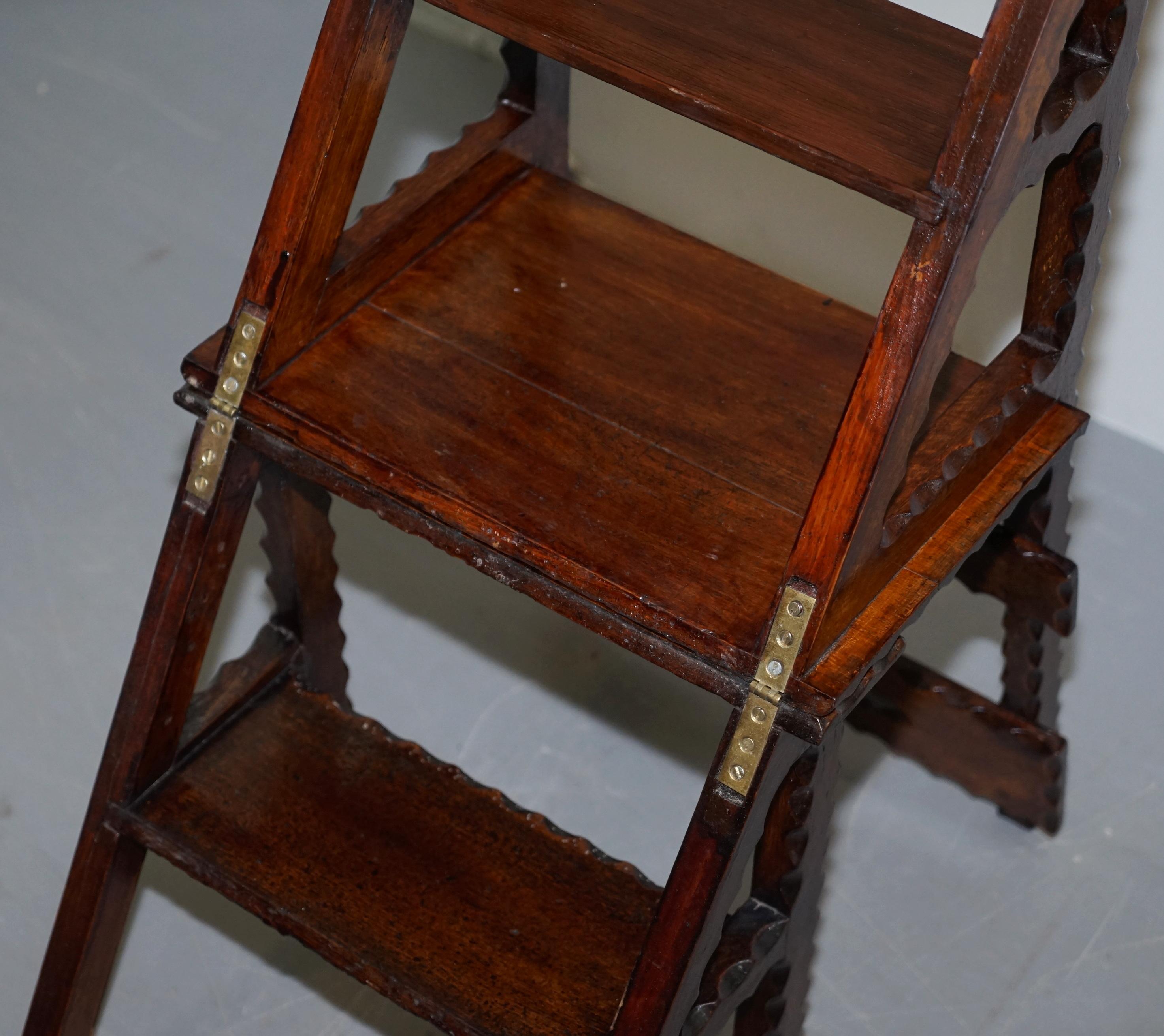 Sublime Hand Carved Victorian Restored Metamorphic Library Steps into Chair 10