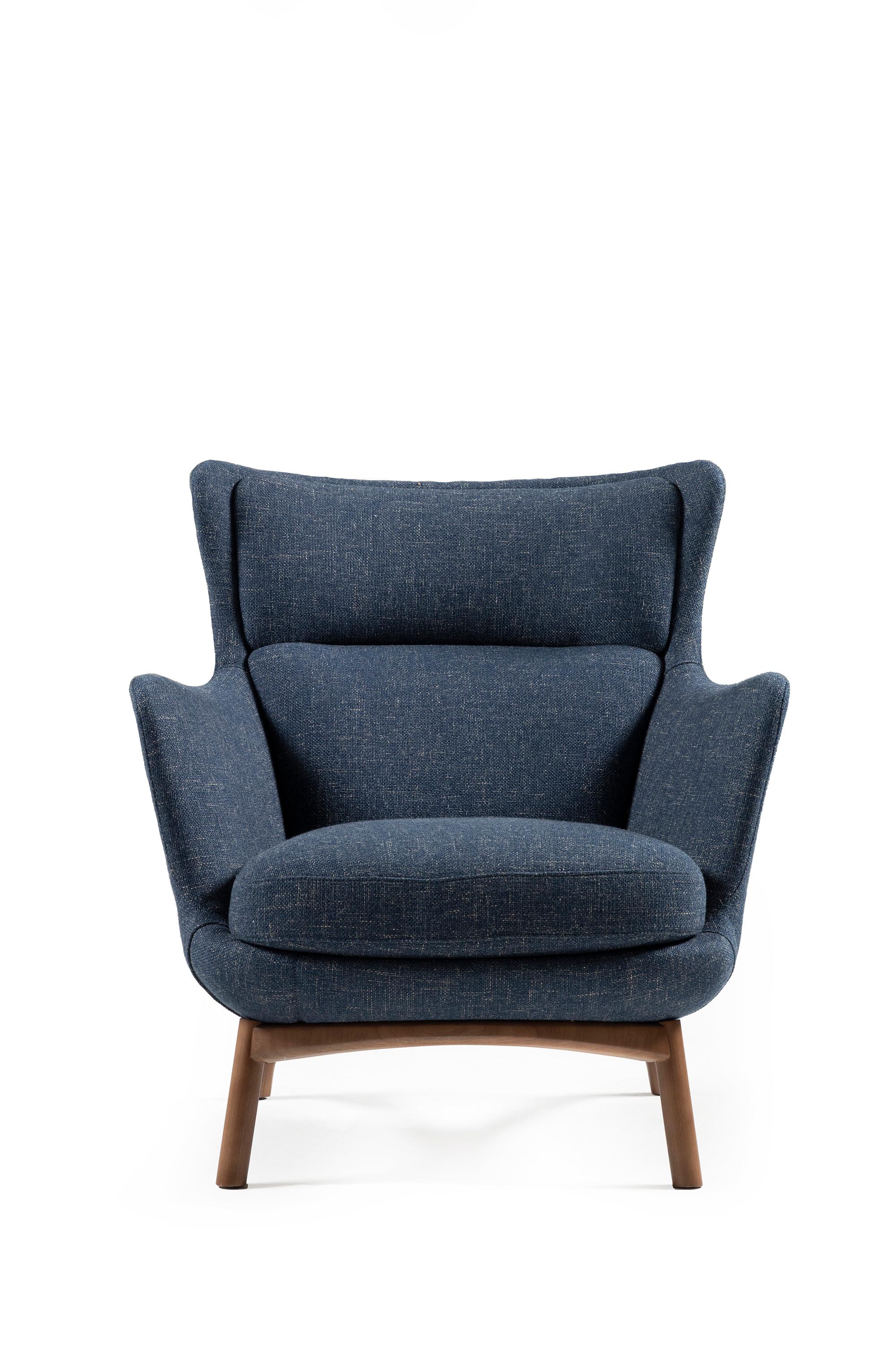 Sublime fauteuils hauts, style contemporain en bois massif, tissu d'ameublement textile.  en vente 6
