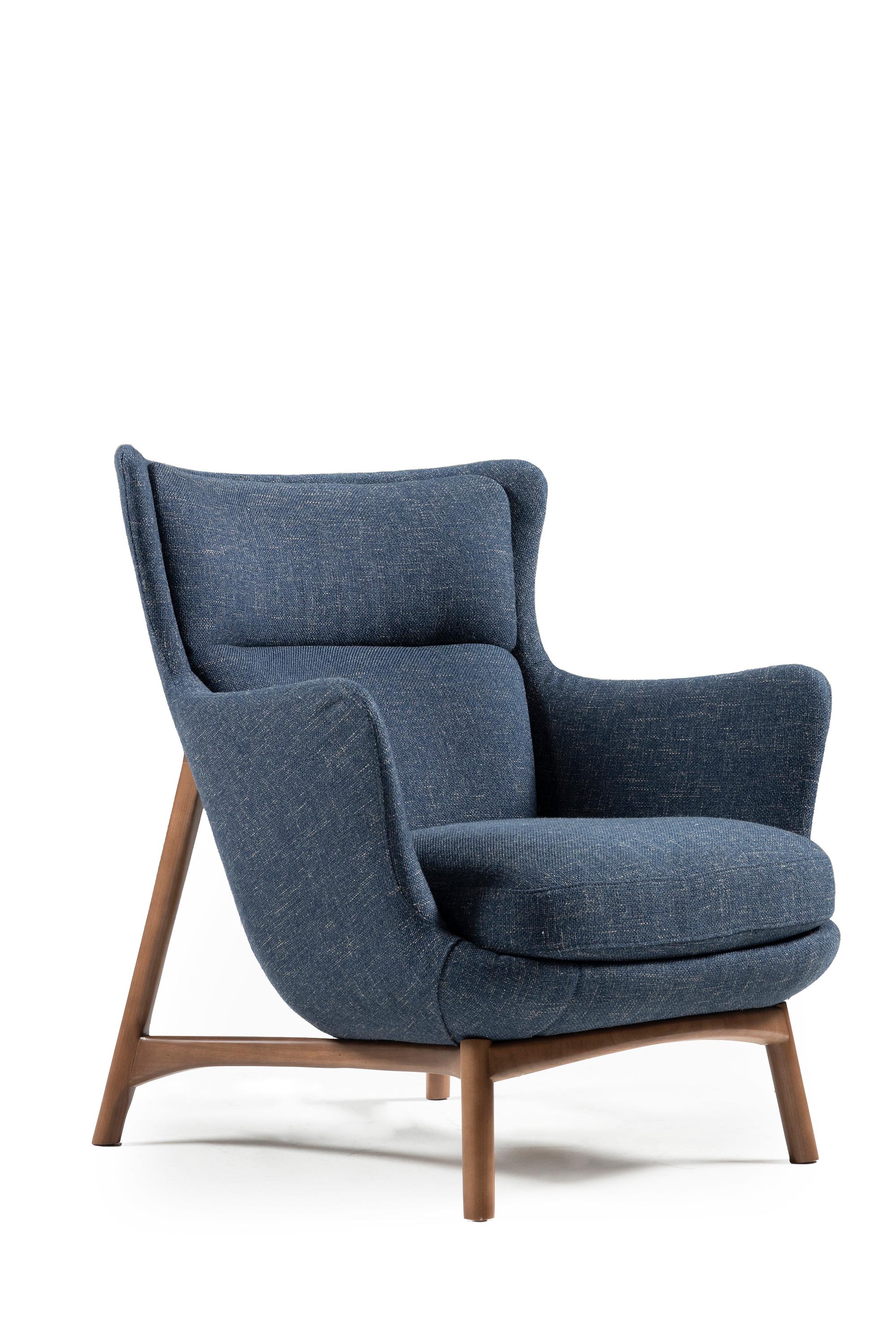 Sublime High Armchairs, Contemporary Style in Solid Wood, Textiles Upholstery For Sale 7