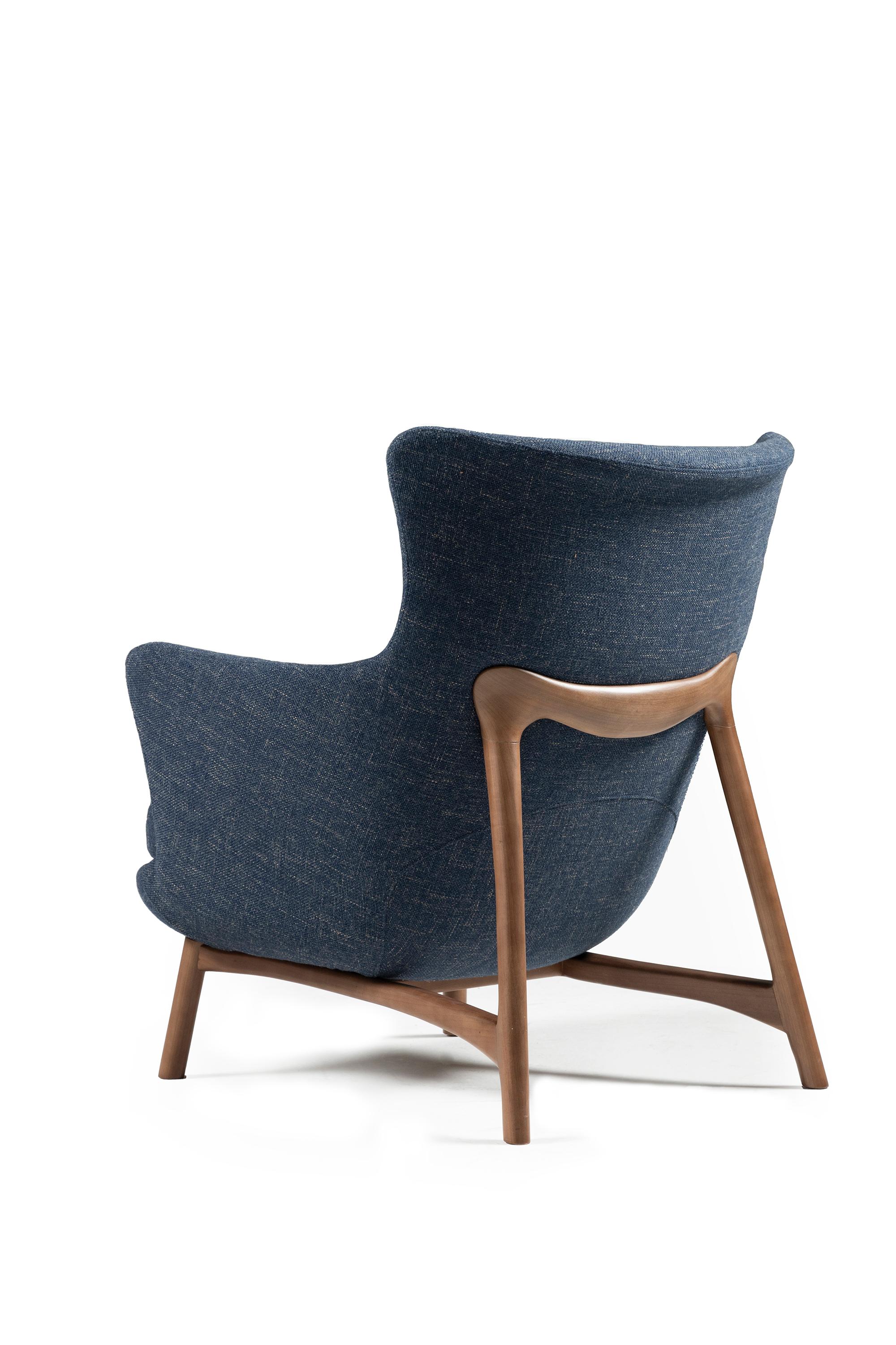 Sublime High Armchairs, Contemporary Style in Solid Wood, Textiles Upholstery For Sale 10