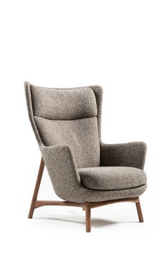 Sublime High Armchairs, Contemporary Style in Solid Wood, Textiles Upholstery