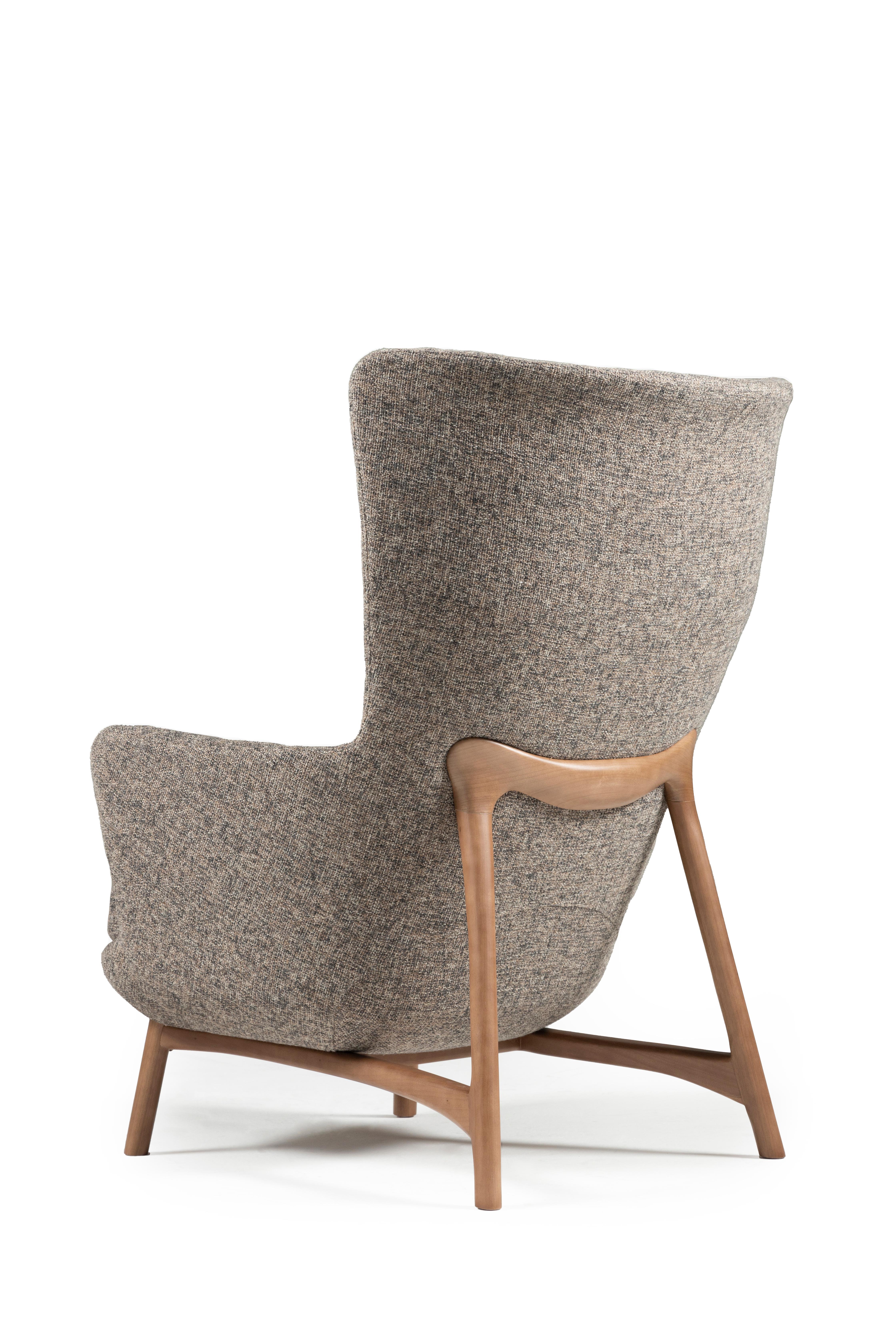 Brazilian Sublime High Armchairs, Contemporary Style in Solid Wood, Textiles Upholstery For Sale