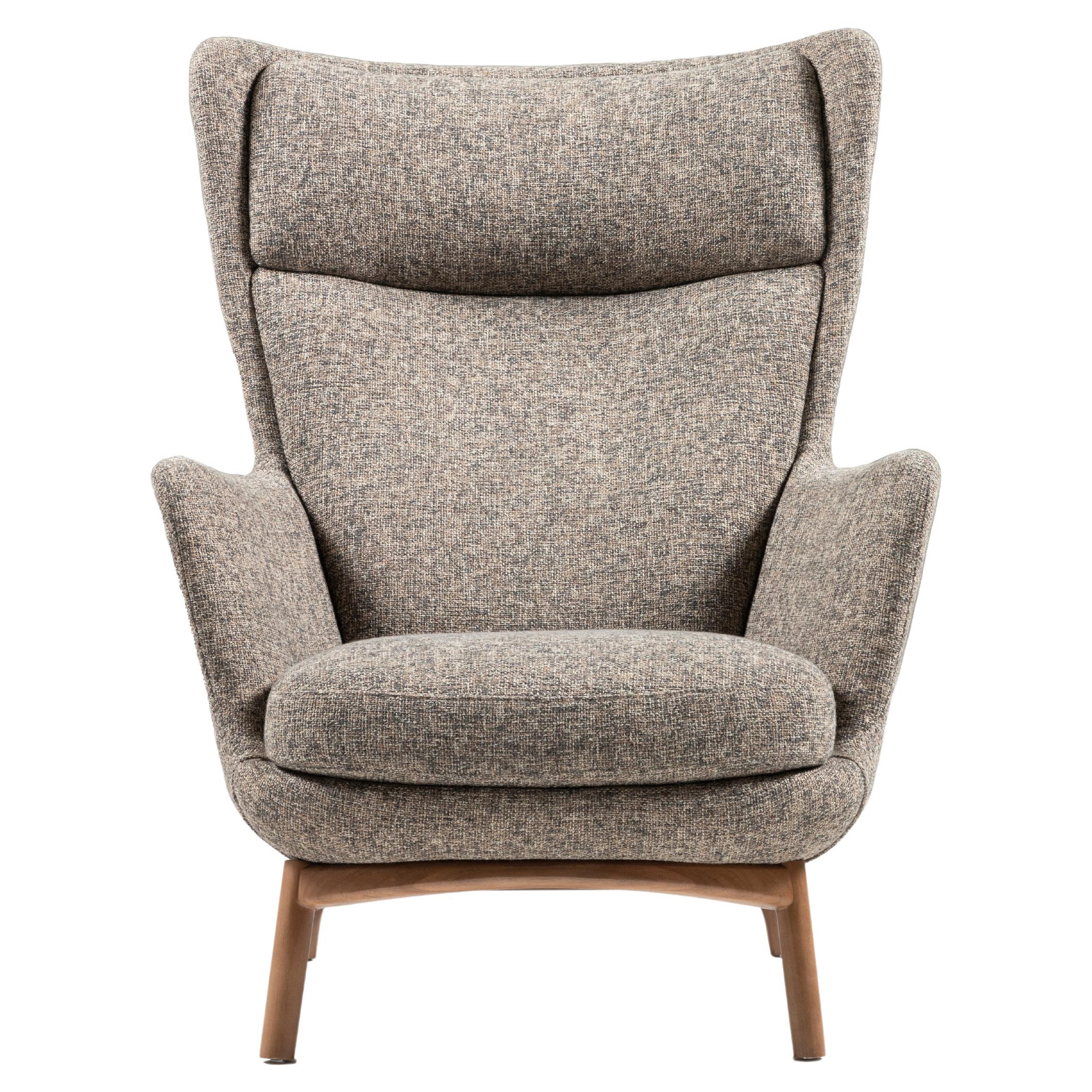 Sublime High Armchairs, Contemporary Style in Solid Wood, Textiles Upholstery For Sale