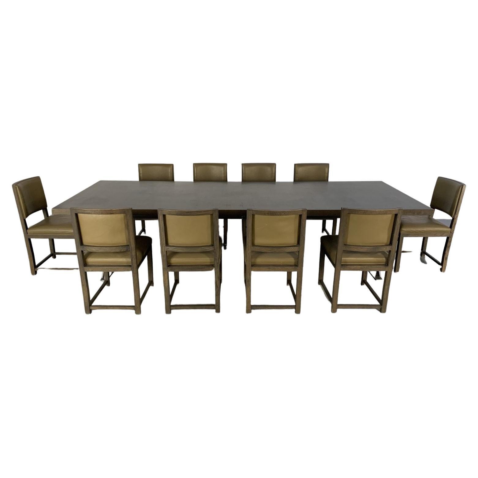 Sublime Huge B&B Italia “Max” Dining Table & 10 “Maxalto” Dining Chairs in Grey For Sale
