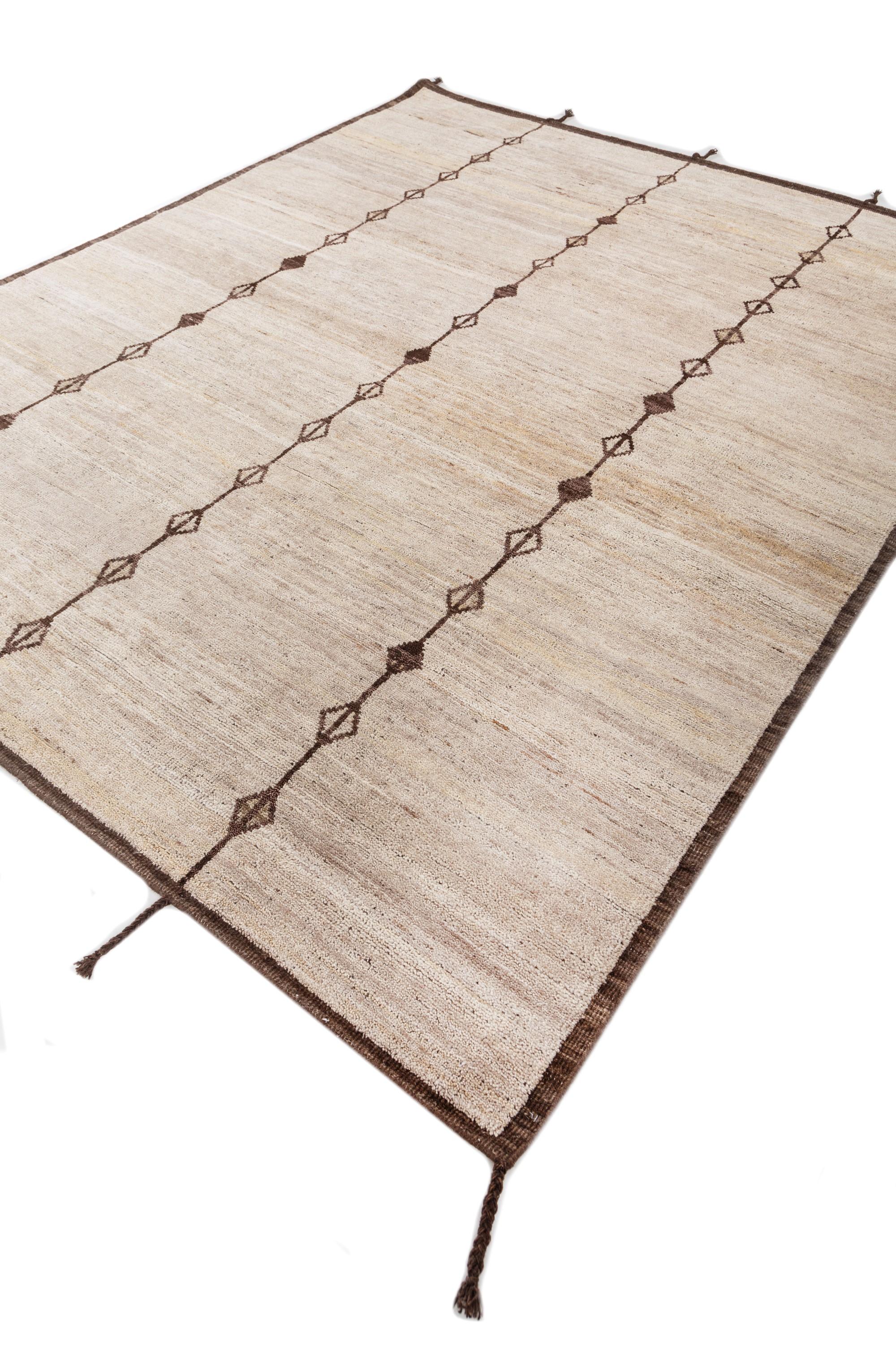Indian Sublime Hush Soft Beige & Cola 240X300 cm Handknotted Rug For Sale
