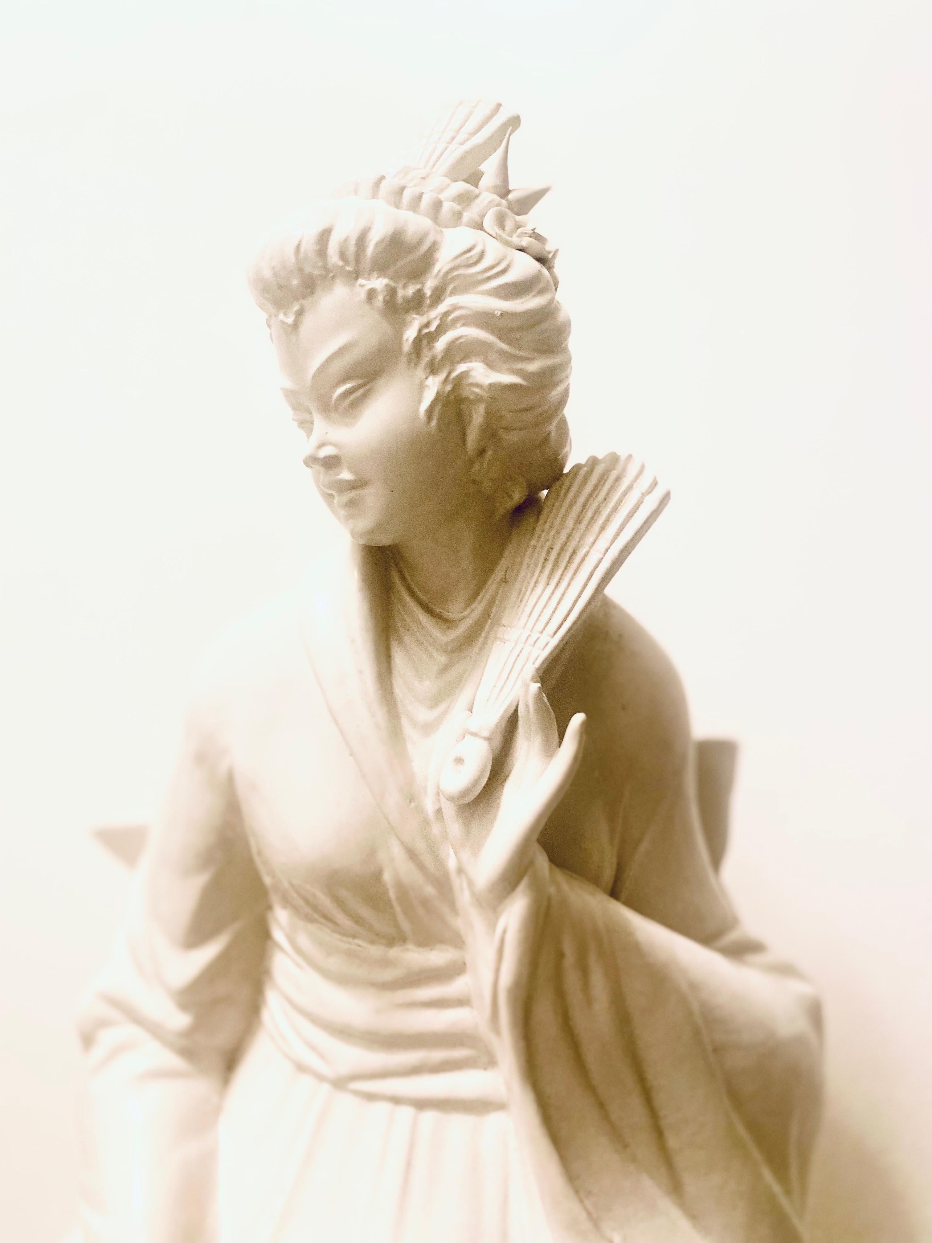 Sublime Italian Mid-Century Pearlized Ceramic Geisha Figurine on Pedestal 8