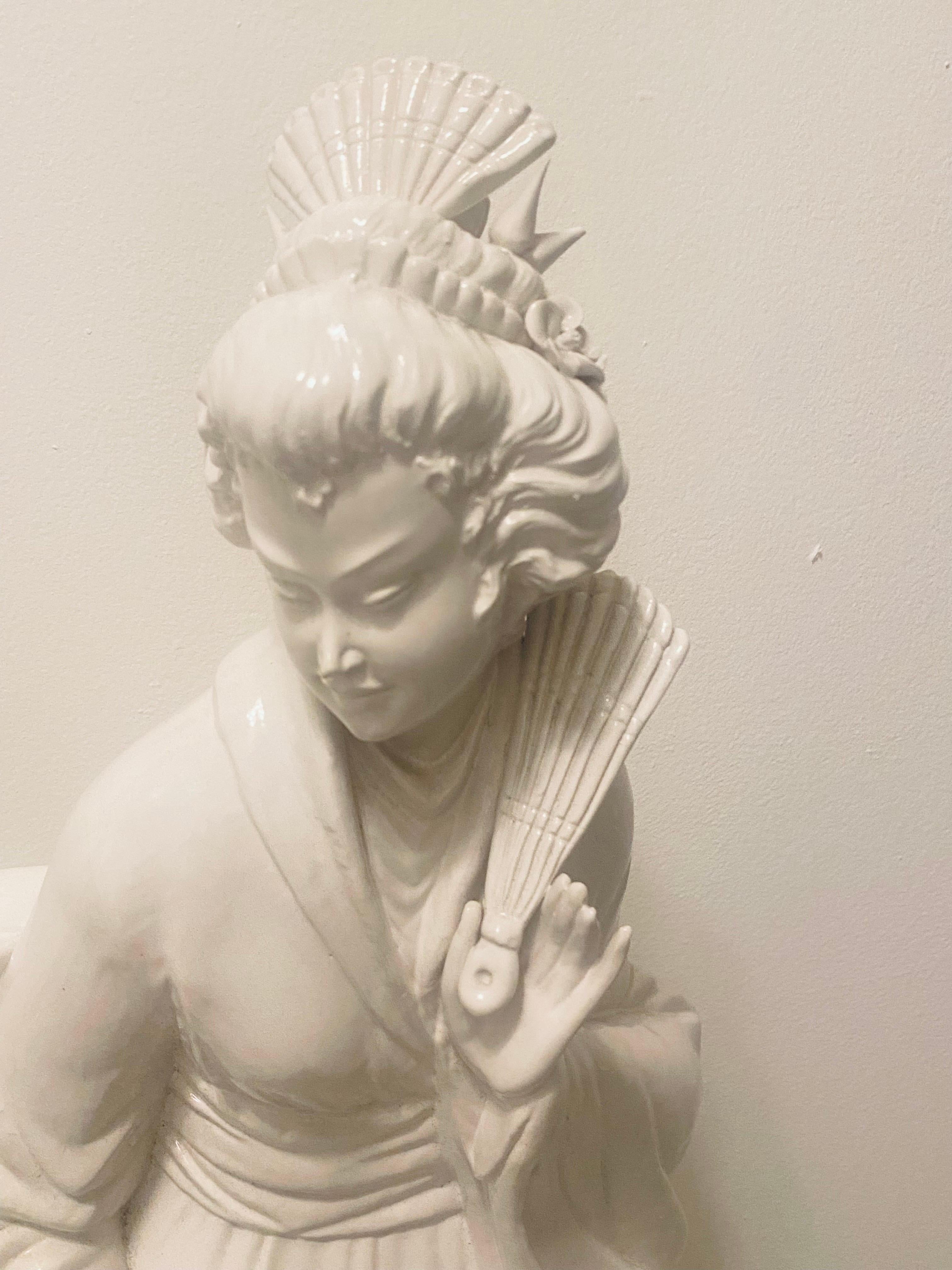 Sublime Italian Mid-Century Pearlized Ceramic Geisha Figurine on Pedestal 12