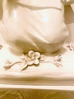 Sublime Italian Mid-Century Pearlized Ceramic Geisha Figurine on Pedestal