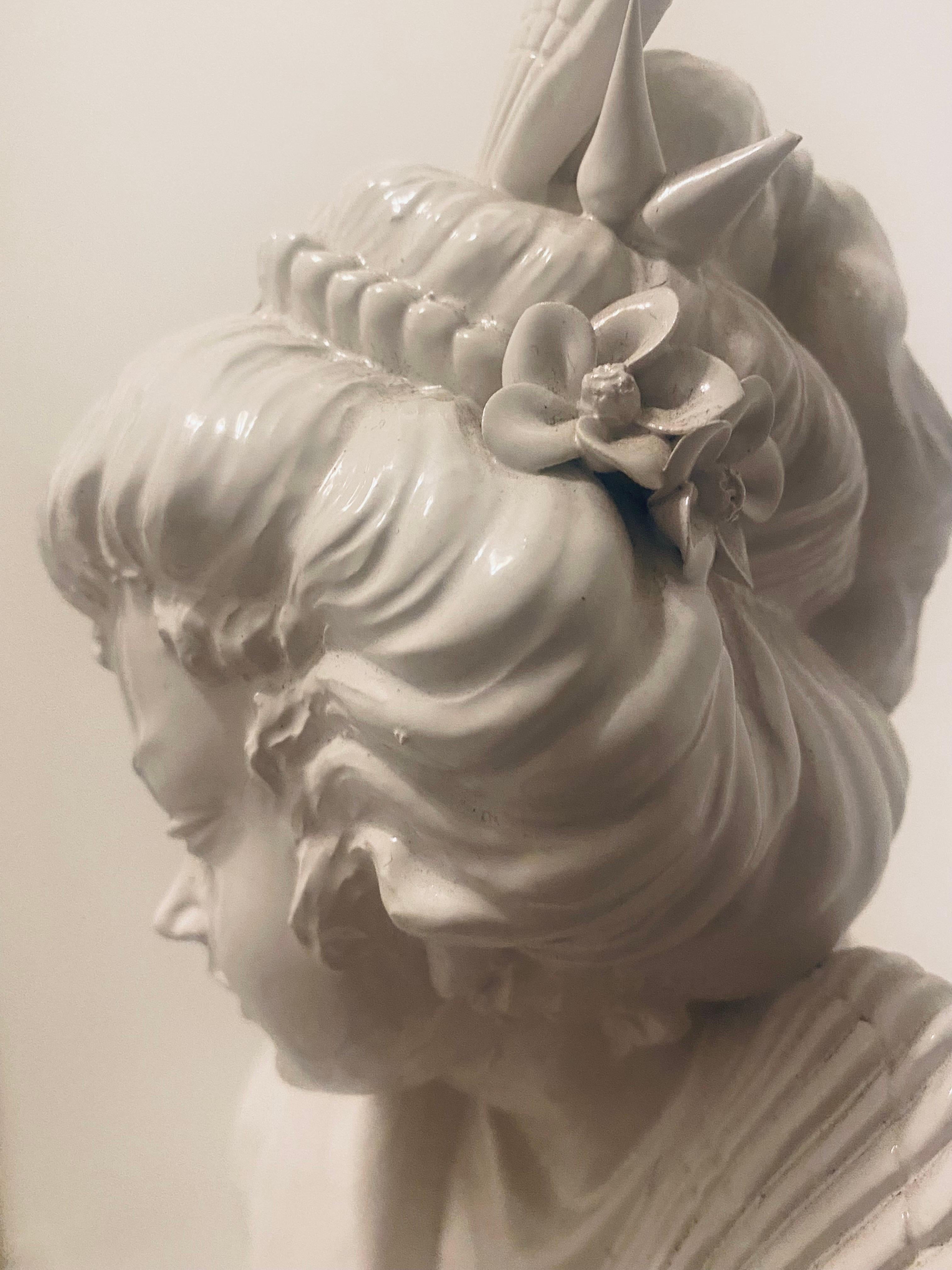 Sublime Italian Mid-Century Pearlized Ceramic Geisha Figurine on Pedestal 15