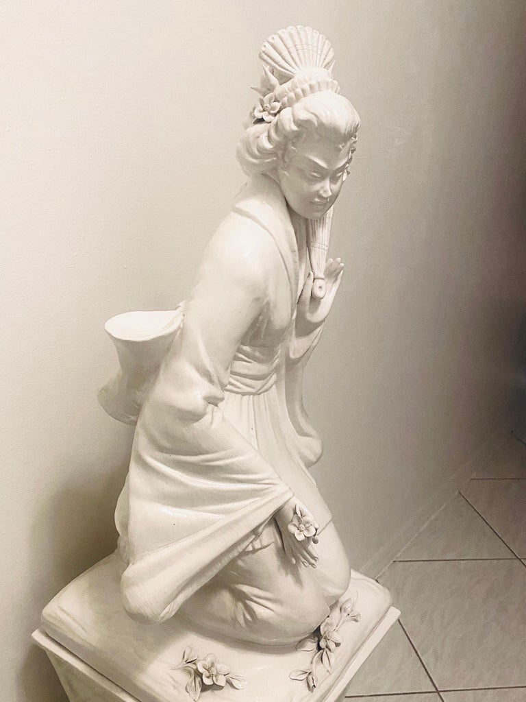 Sublime Italian Mid-Century Pearlized Ceramic Geisha Figurine on ...