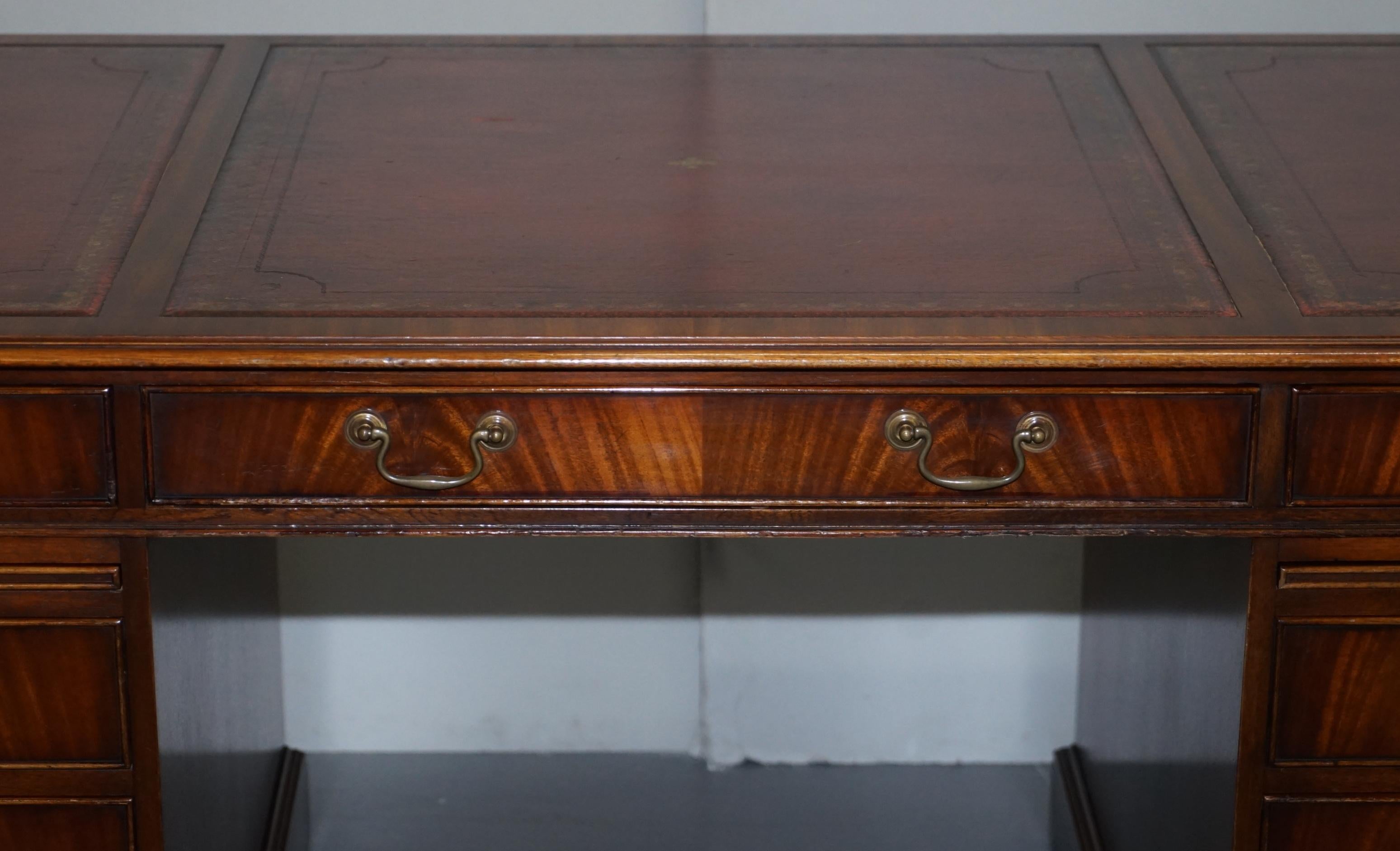 Hand-Crafted Sublime Large Hardwood & Oxblood Leather Partner Desk Twin Butlers Seving Trays