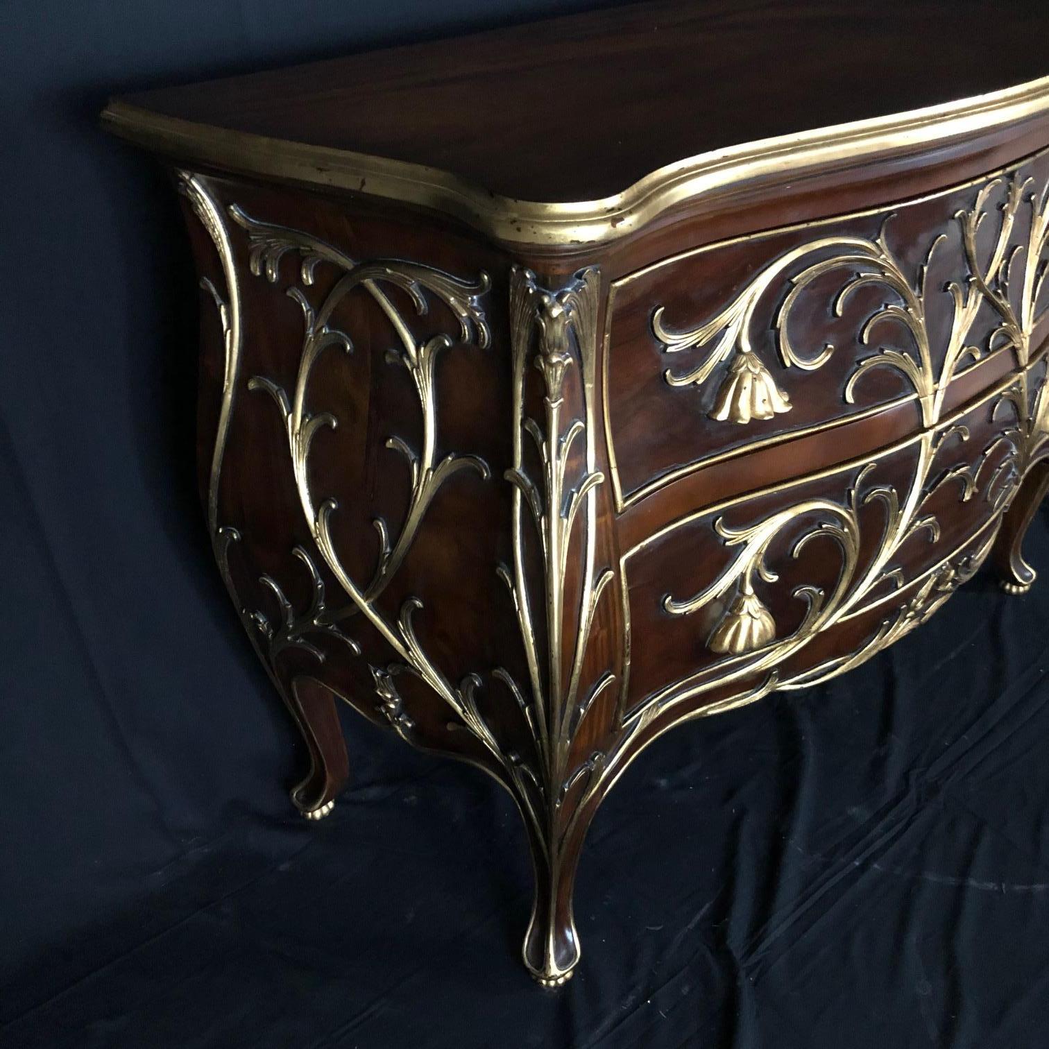 Sublime Louis XV Serpentine Chest or Commode with Rare Gold Floral Details 4