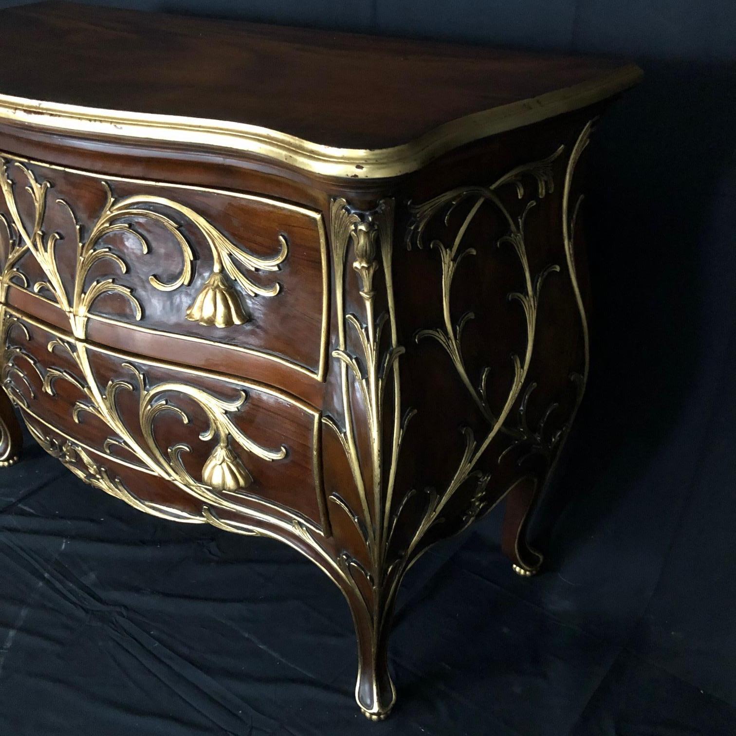 Sublime Louis XV Serpentine Chest or Commode with Rare Gold Floral Details 3
