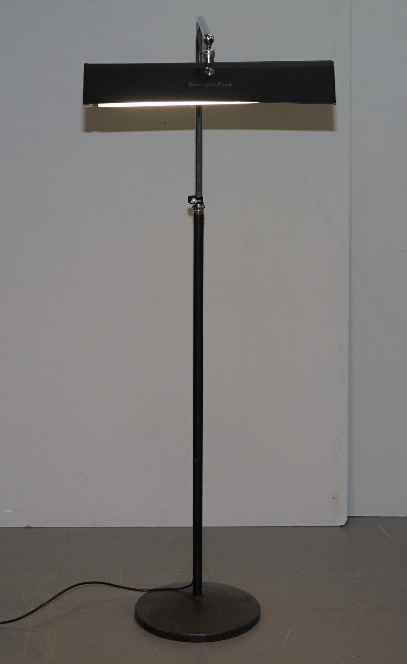 Hand-Crafted Sublime Mid-Century Modern Remington Rand Floor Standing Height Adjustable Lamp For Sale