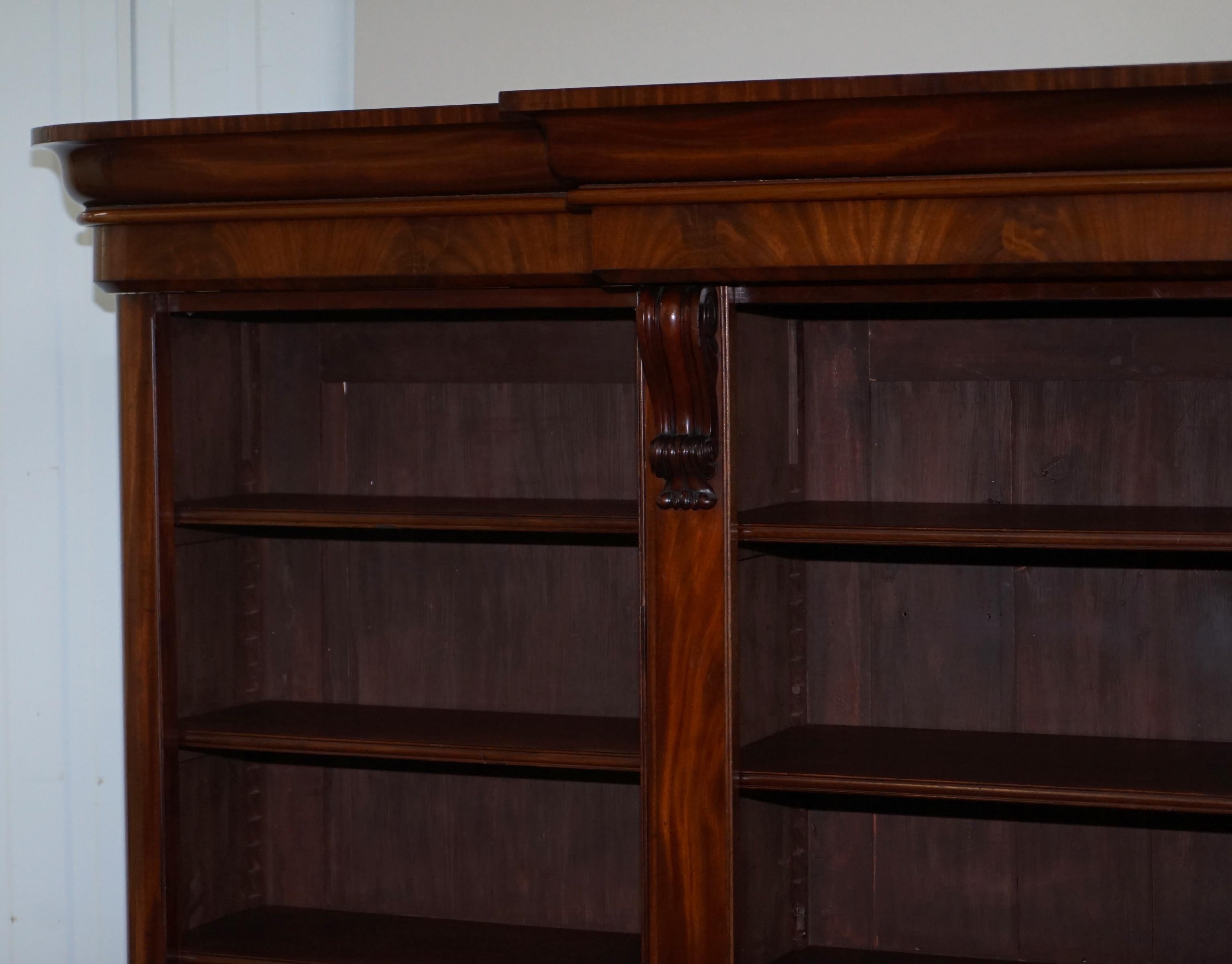 High Victorian Sublime Mid Victorian circa 1860 Mahogany Library Open Breakfront Bookcase