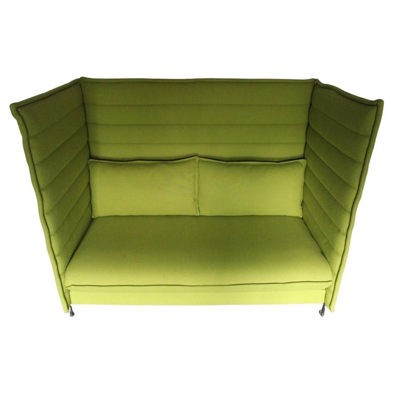 Sublime Mint Vitra “Alcove” 2-Seat Highback Sofa in Lime Green “Credo”  Fabric For Sale at 1stDibs | lime green couch