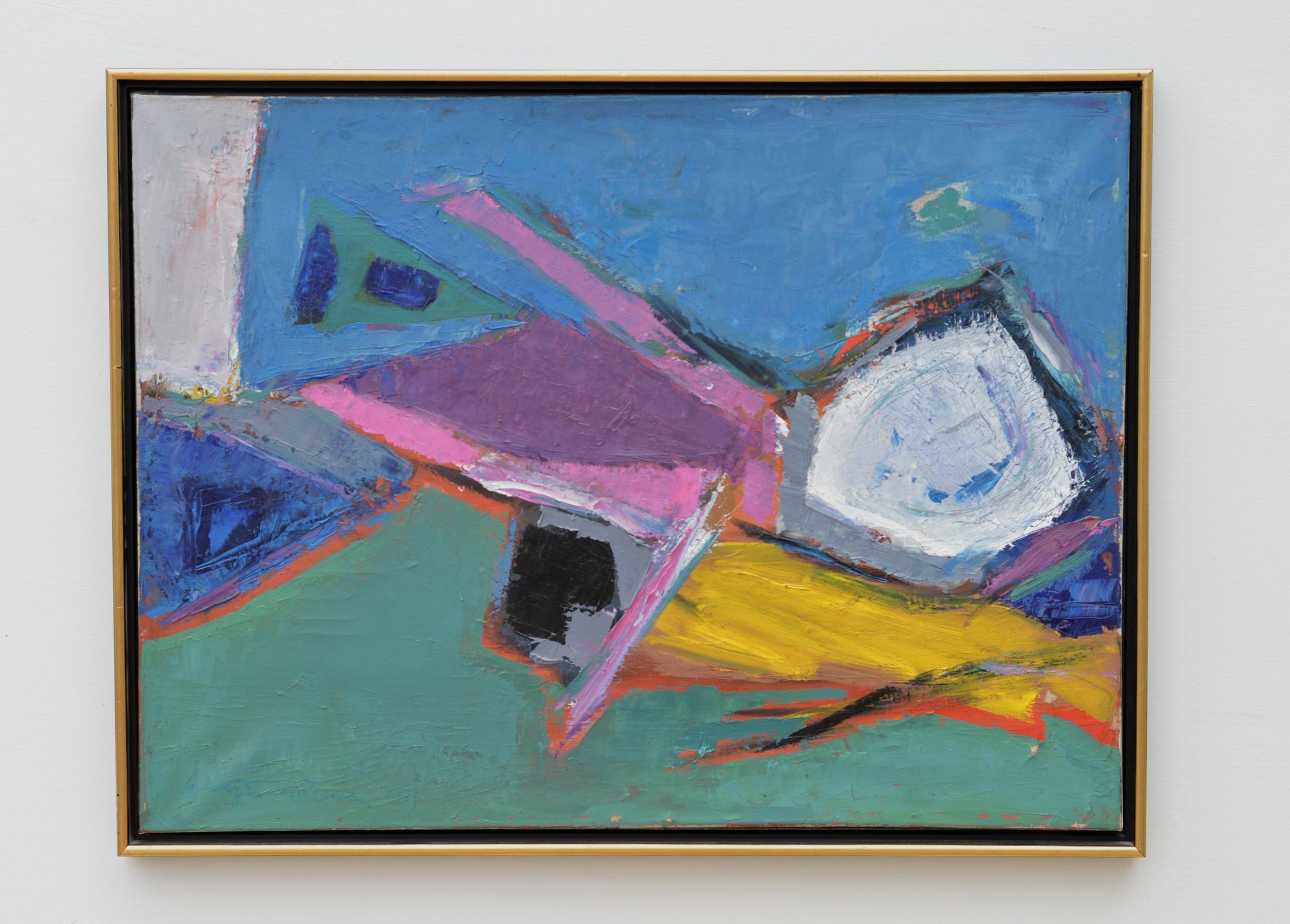 A midcentury abstract painting of sublime and vibrant palette. The illegibly signed and dated mixed medium canvas was purchased in Amsterdam in 1969. While it's a bit of a mysterious documentation on this piece, when you sit in front of it and view