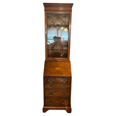 Sublime Narrow Tall English Antique Secretary with Shell Decoration
