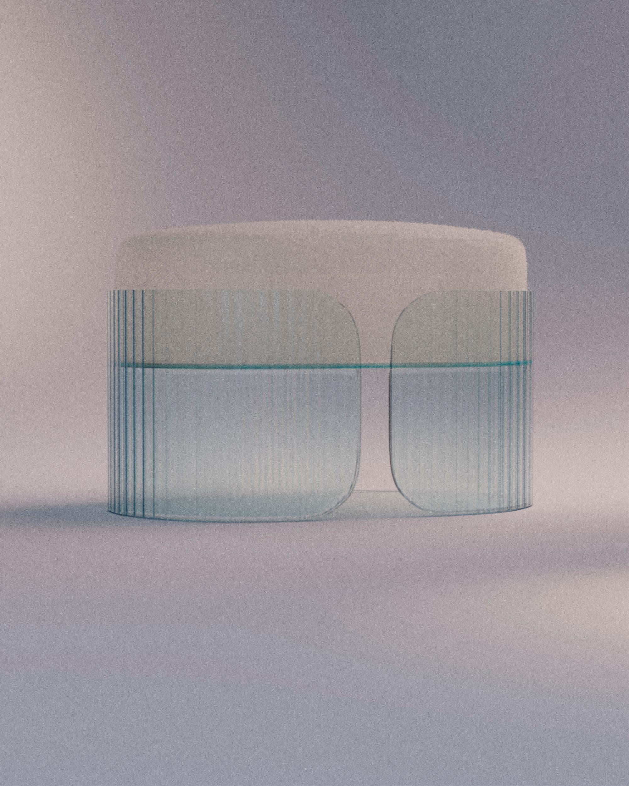 Sublime Ottoman M by Glass Variations
Dimensions: W 120 x D 45 x H 42 cm
Materials: Glass.
Fabric not included.

Bina Baitel imagined the SUBLIME glass ottomans as an allegory of Light and a true challenge with glass material. The creamy white or