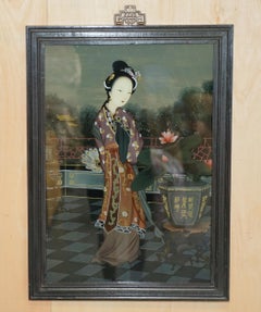Sublime Pair of Antique Chinese Ancestral Portrait Hand Painted Glass Paintings