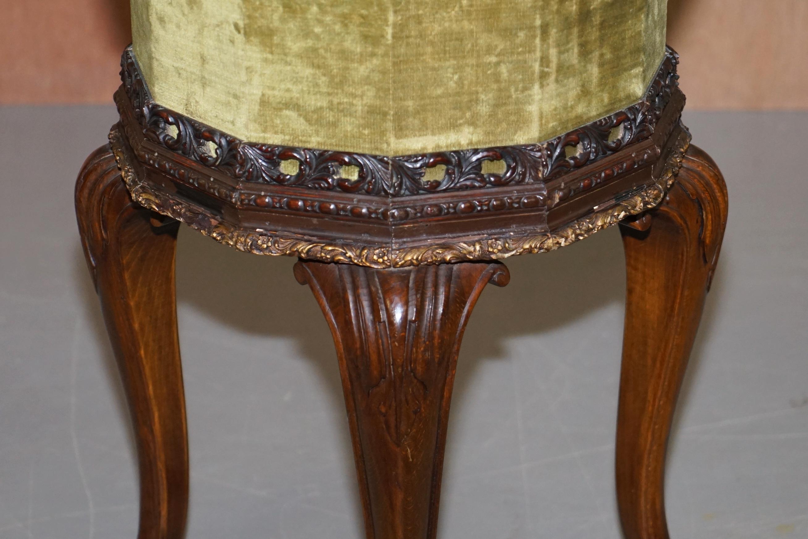 Sublime Pair of Antique circa 1860 Hardwood Carved Side Lamp Tables Velvet Tops For Sale 5