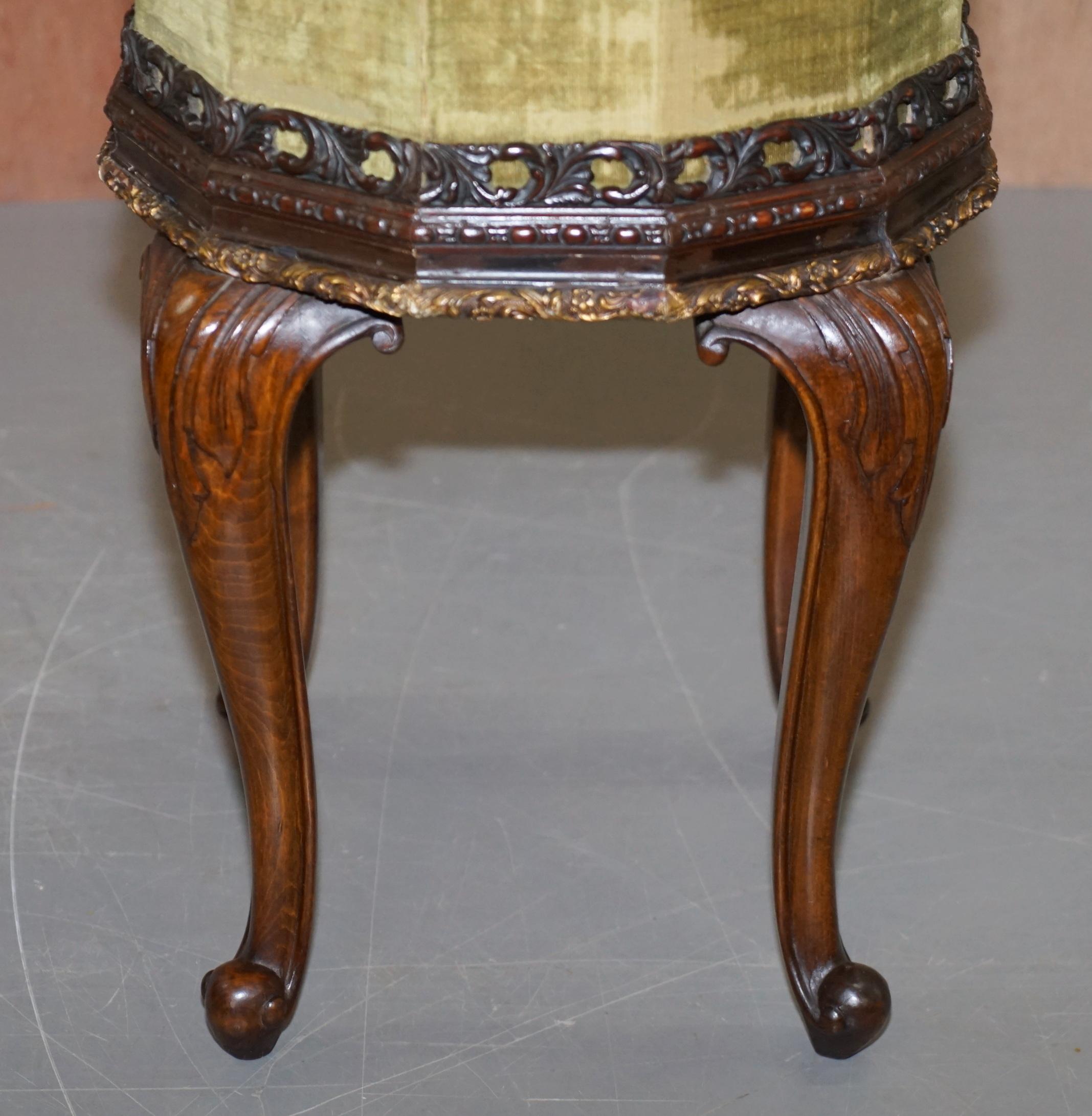 Sublime Pair of Antique circa 1860 Hardwood Carved Side Lamp Tables Velvet Tops For Sale 11