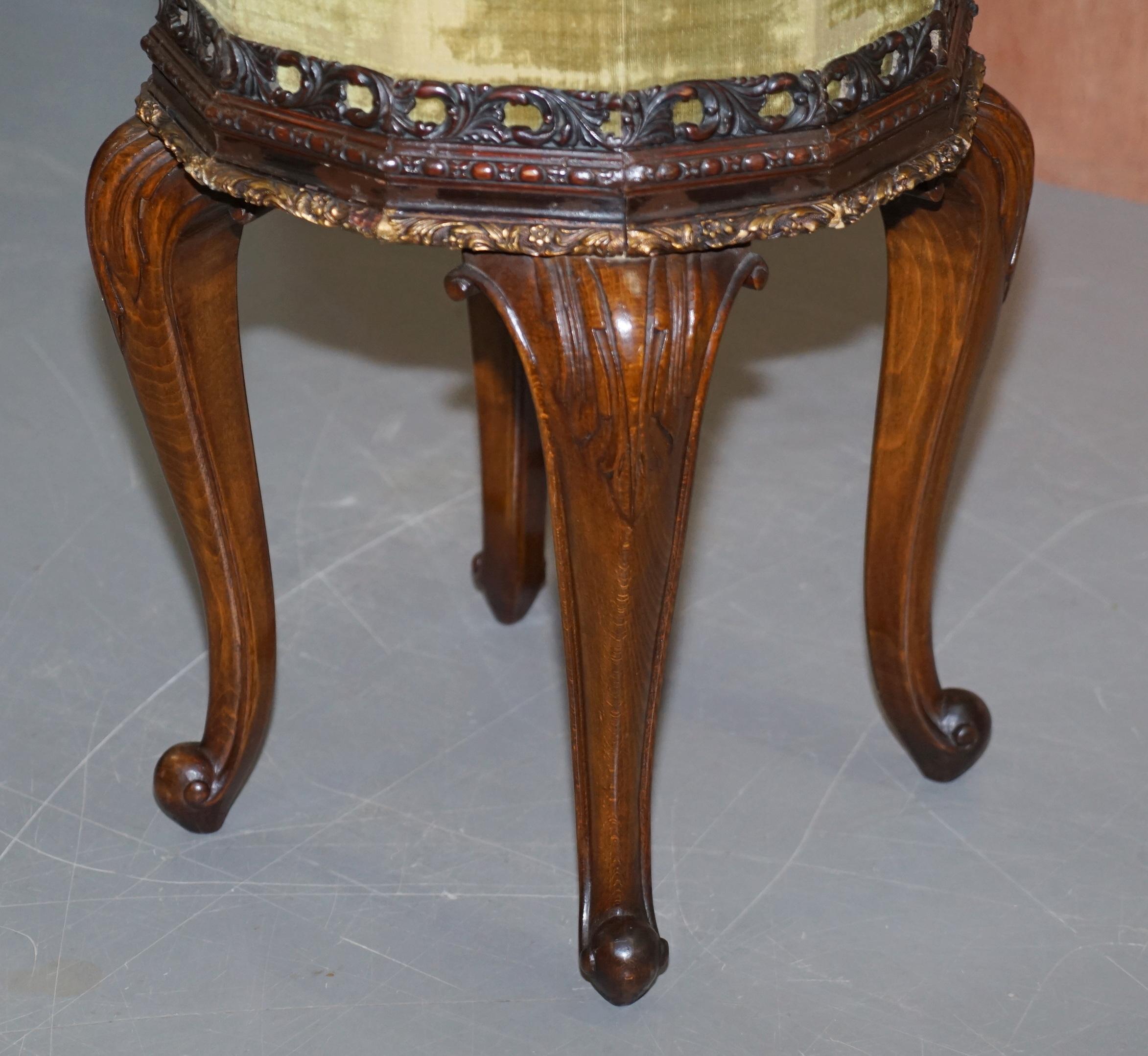 Sublime Pair of Antique circa 1860 Hardwood Carved Side Lamp Tables Velvet Tops For Sale 12